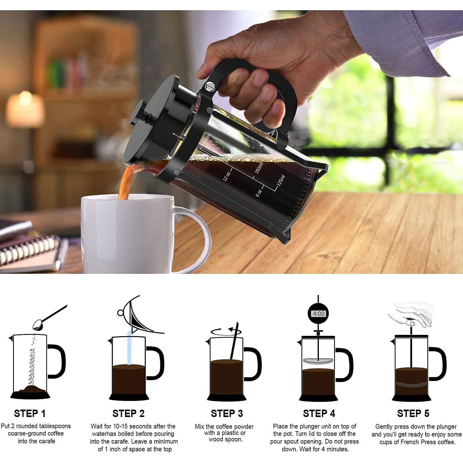 Cafetera Prensa Francesa QUQIYSO 304 Acero Inoxidable 0.59kg