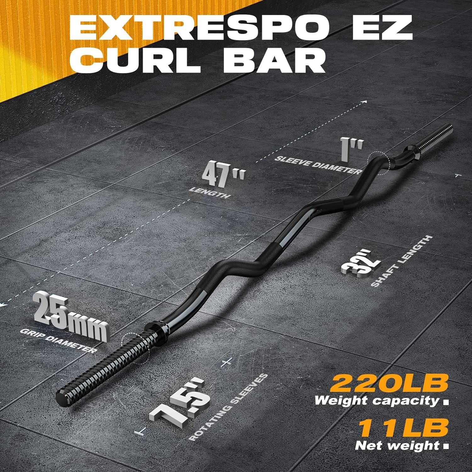 Barra de Curl EZ ExtreSpo 119 cm Acero 220 lbs Ergonomica