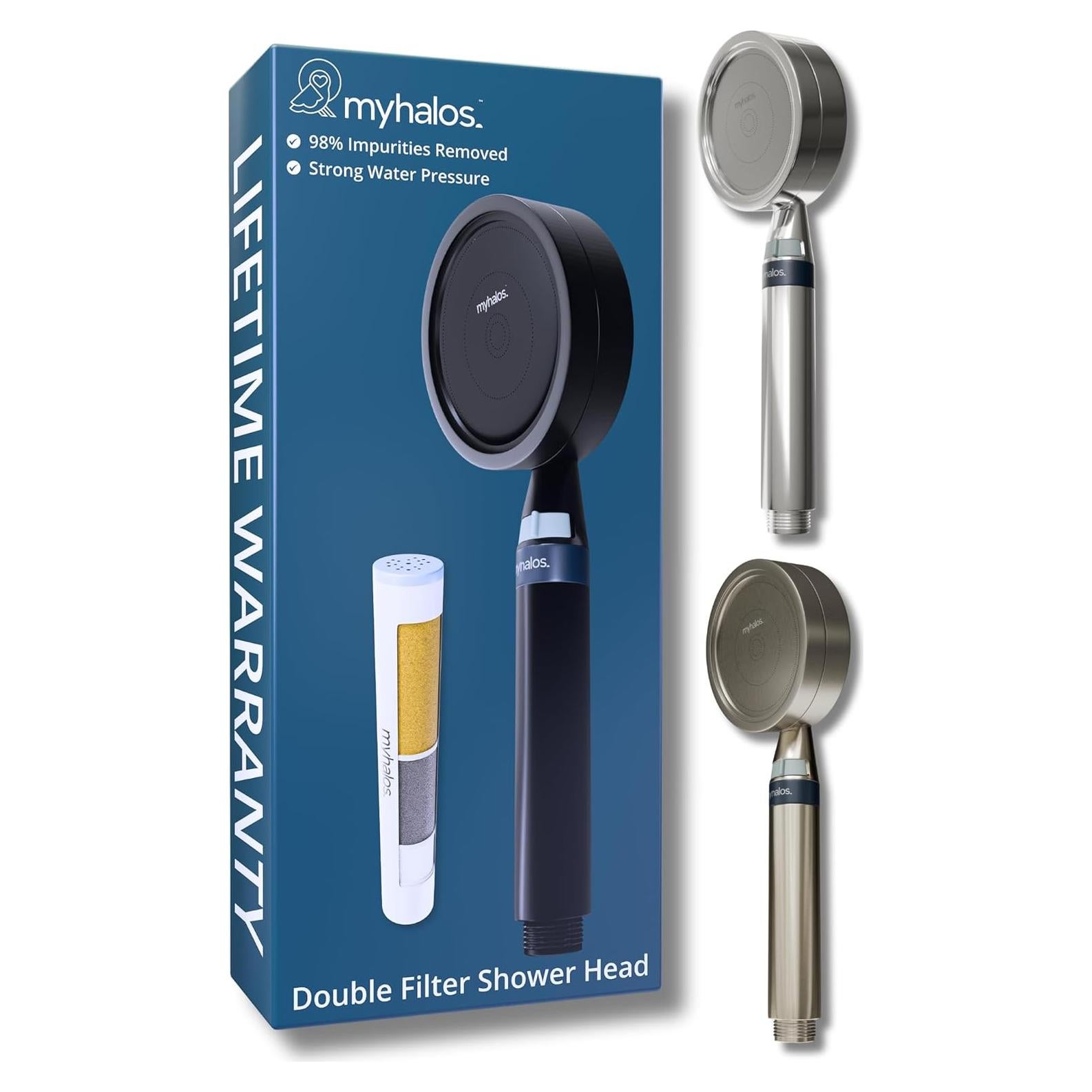 Cabezal de Ducha Filtrado de Mano myhalos Negro 6.81 L/min