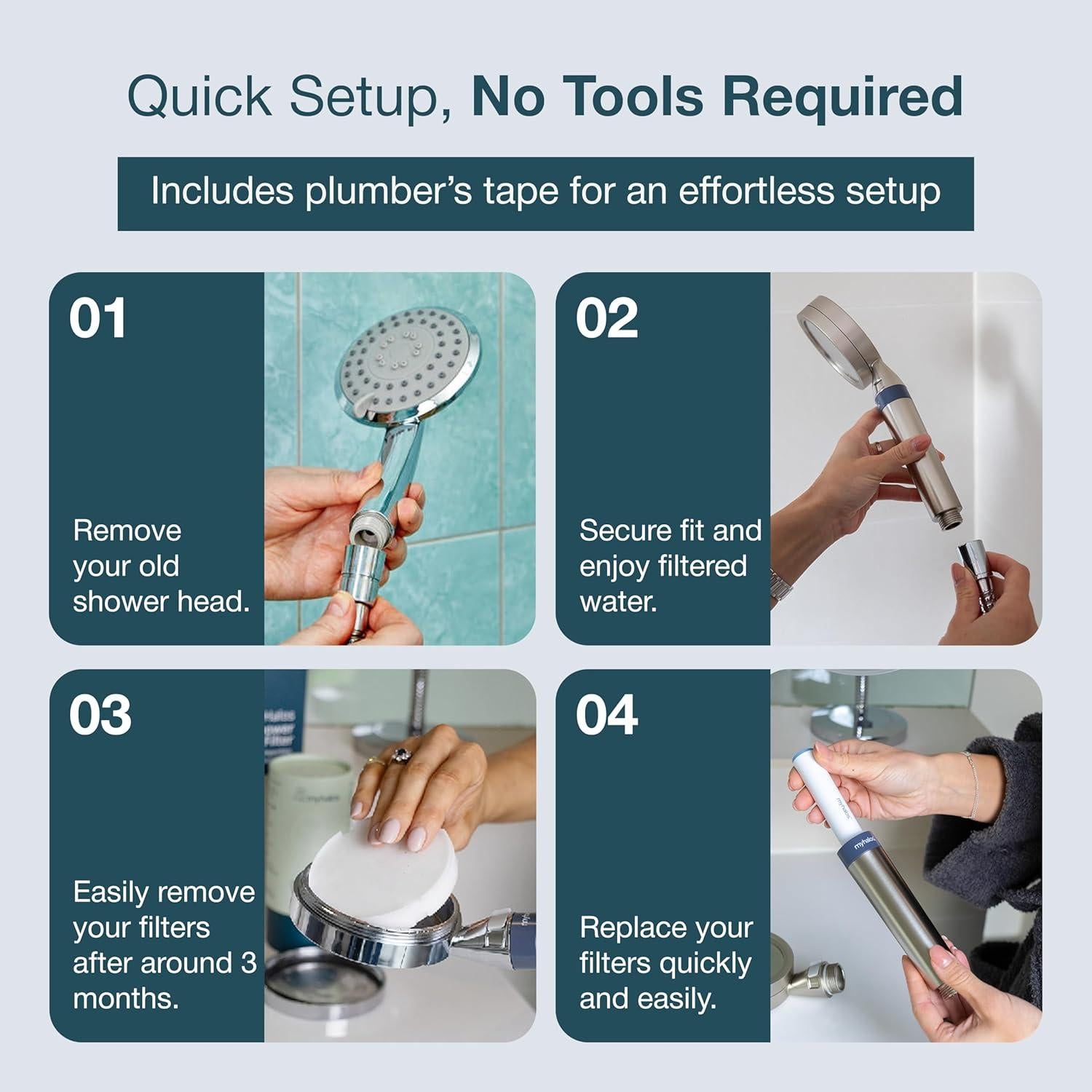 Cabezal de Ducha Filtrado de Mano myhalos Negro 6.81 L/min