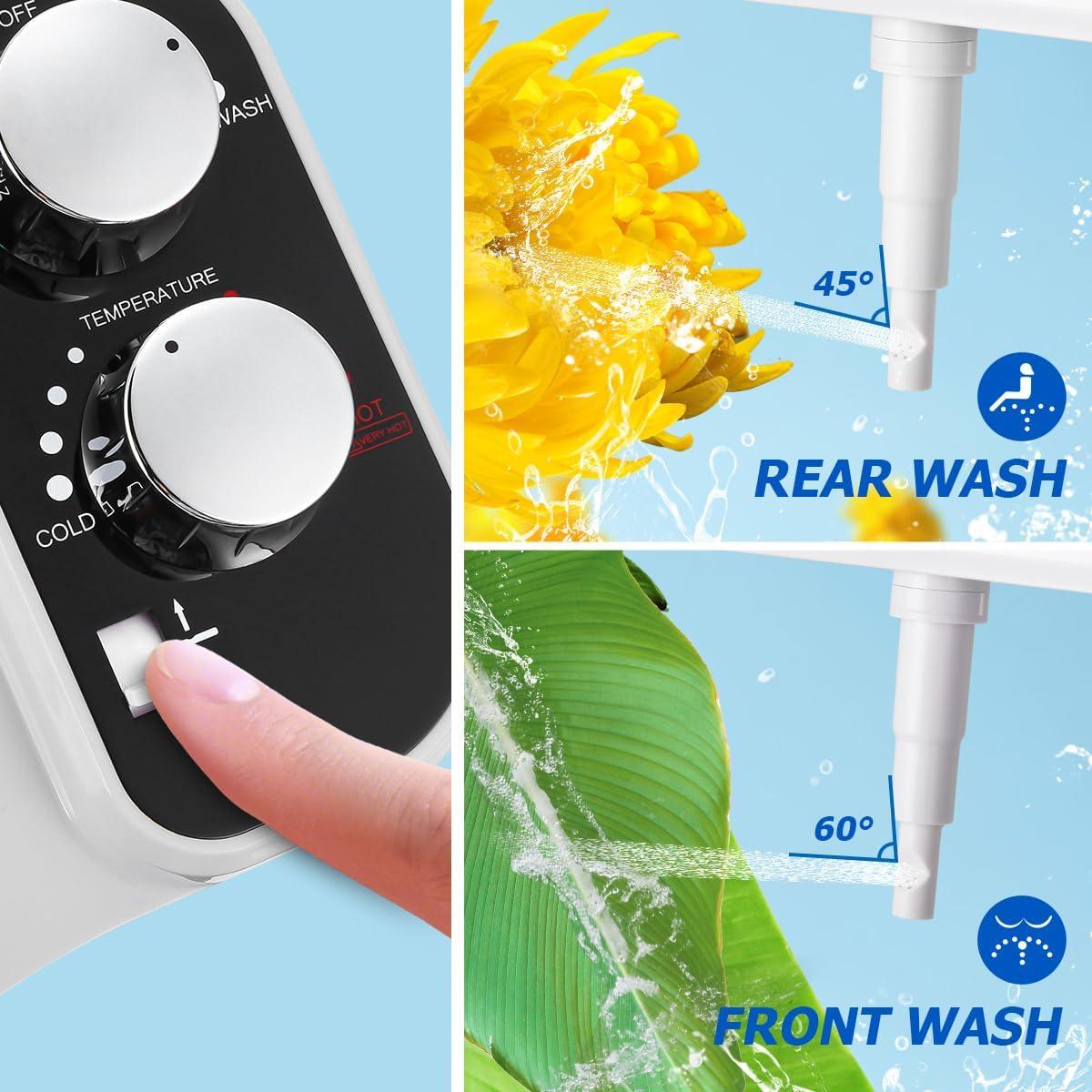 Hot and Cold Bidet Attachment for Toilet, Ultra-Slim Bidet Attachment Warm Water, Non-Electric Adjustable Pressure Self Cleaning Sprayer Nozzle Control for Posterior, Feminine Wash, Easy to Install