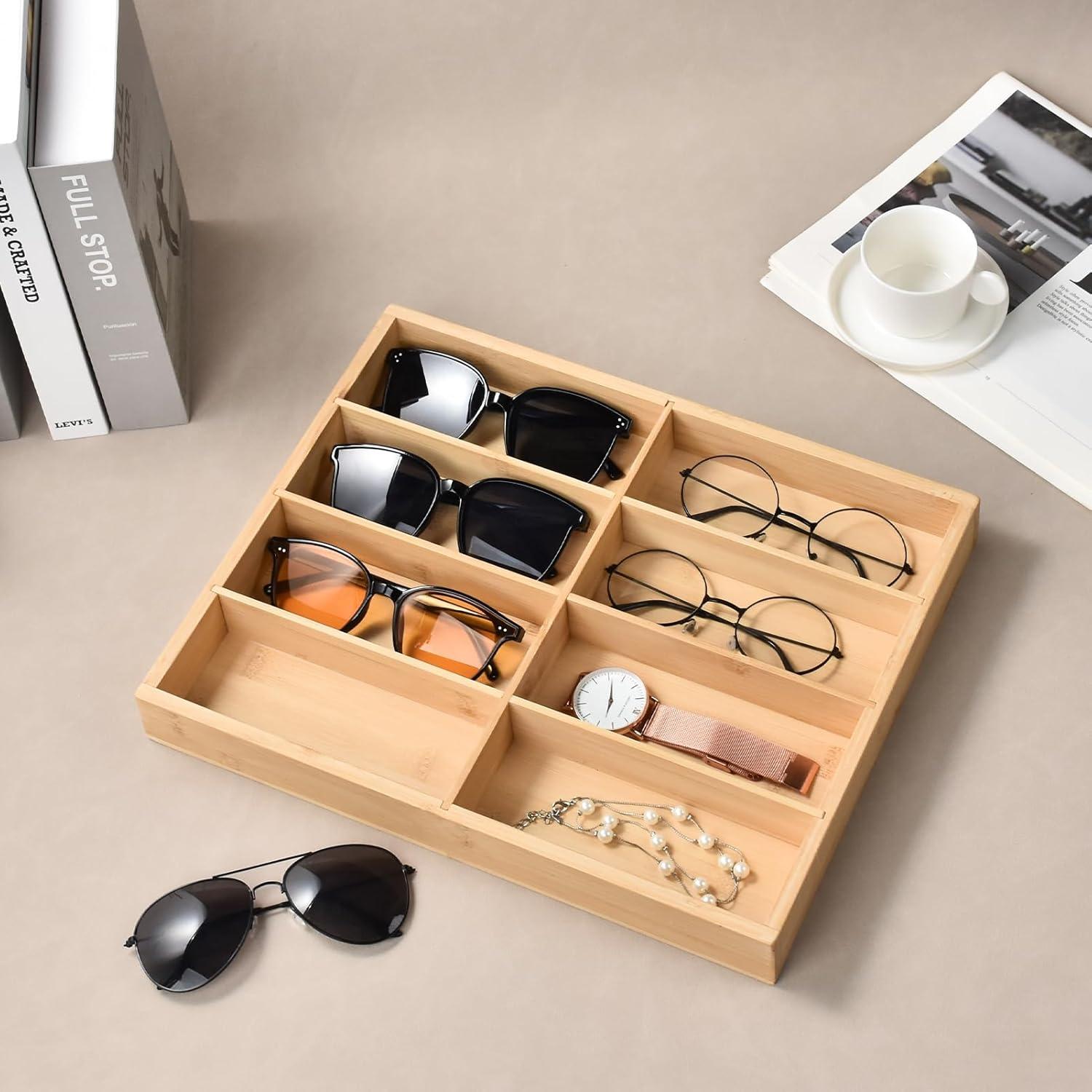 Natural bamboo Glasses Eyeglass Eyewear Sun glasses Sunglasses Box Storage Case Tray Display Showcase Organizer Box