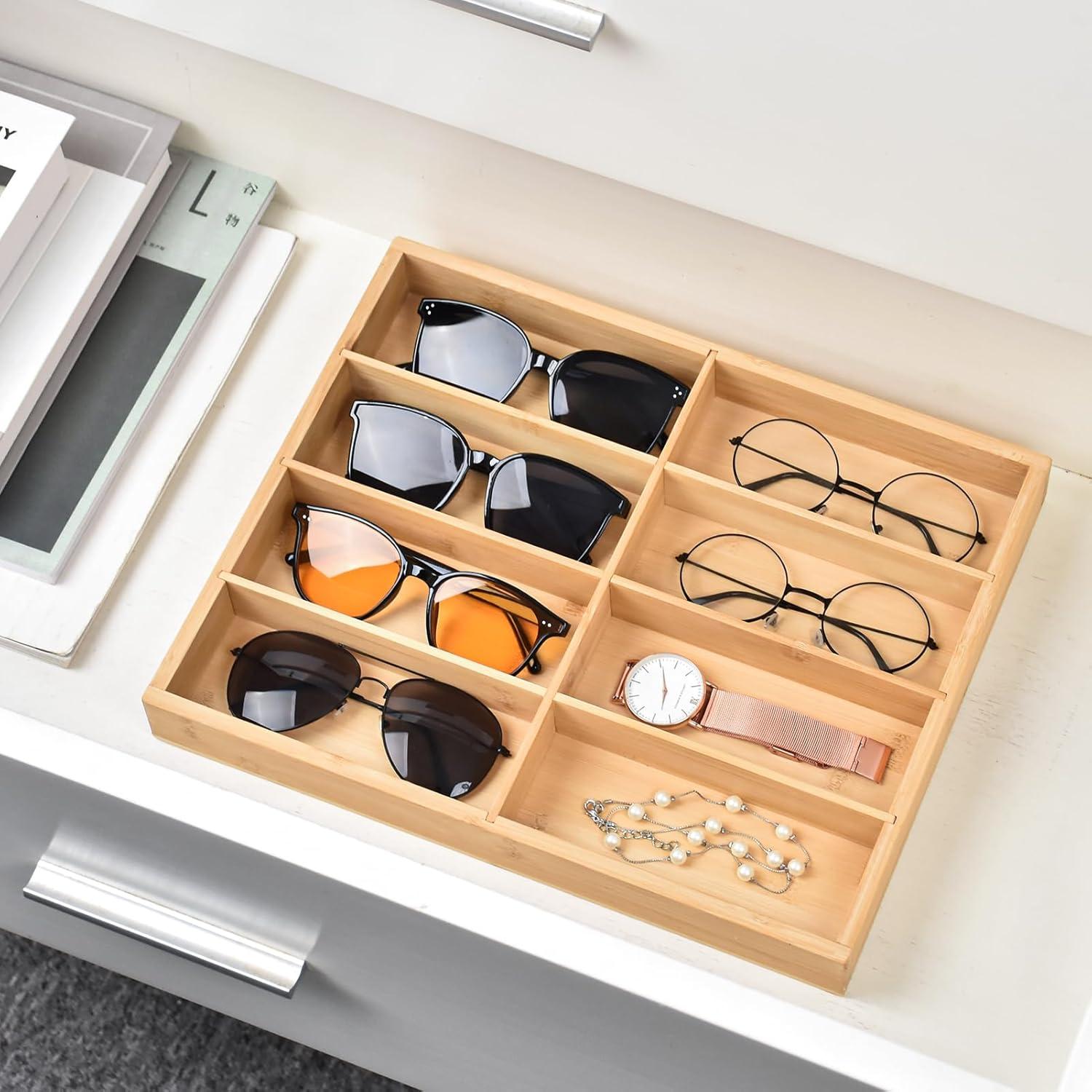 Natural bamboo Glasses Eyeglass Eyewear Sun glasses Sunglasses Box Storage Case Tray Display Showcase Organizer Box
