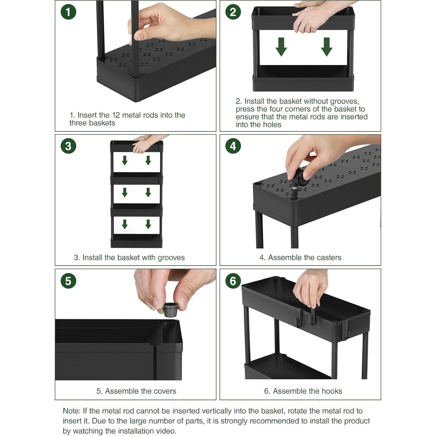 Carrito de Almacenamiento Rodante LEHOM 4 Niveles Negro 13 cm