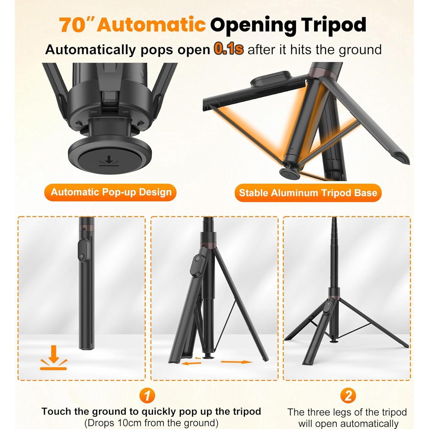 Trípode Automático TONEOF 70" (180cm) con Control Remoto Negro