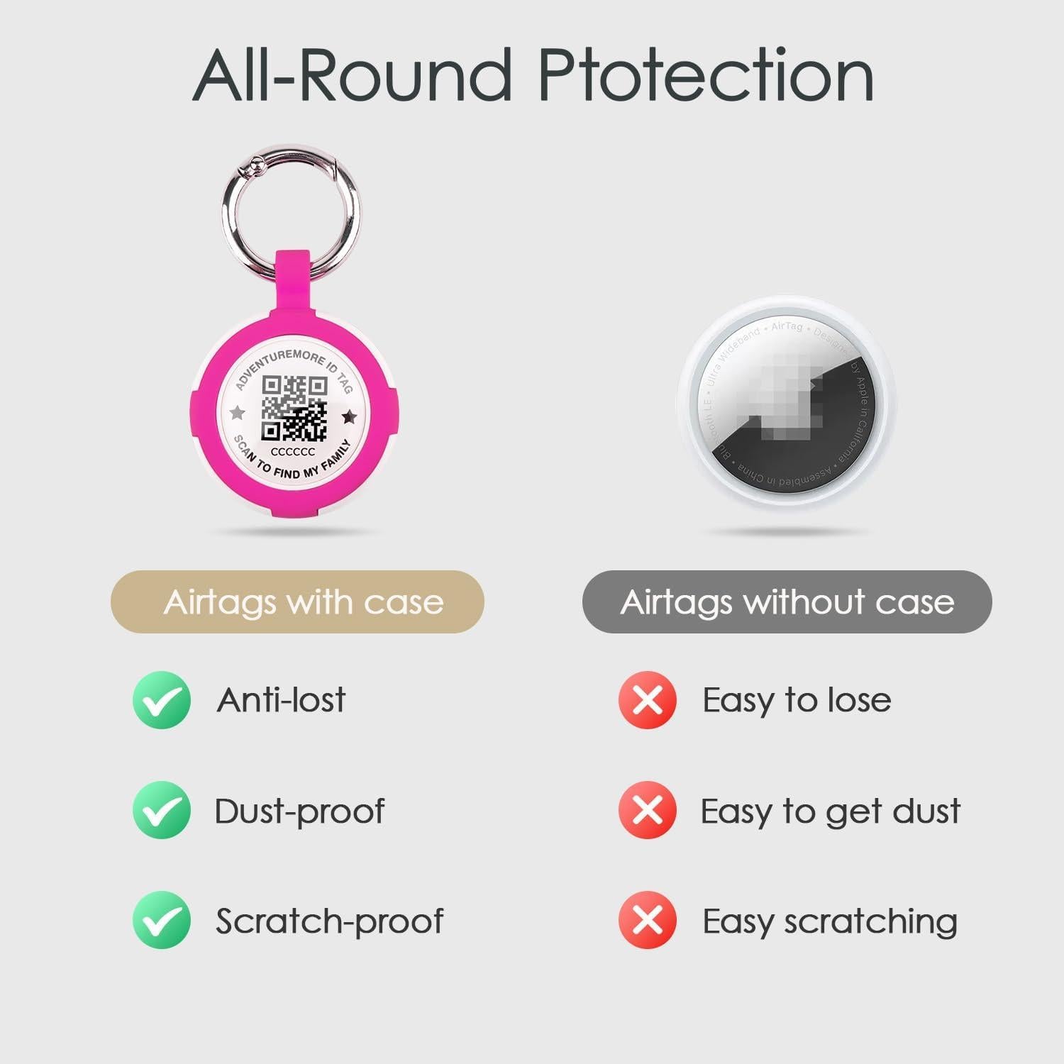 Soporte para AirTags ADVENTUREMORE 4 Pack con QR y anillo