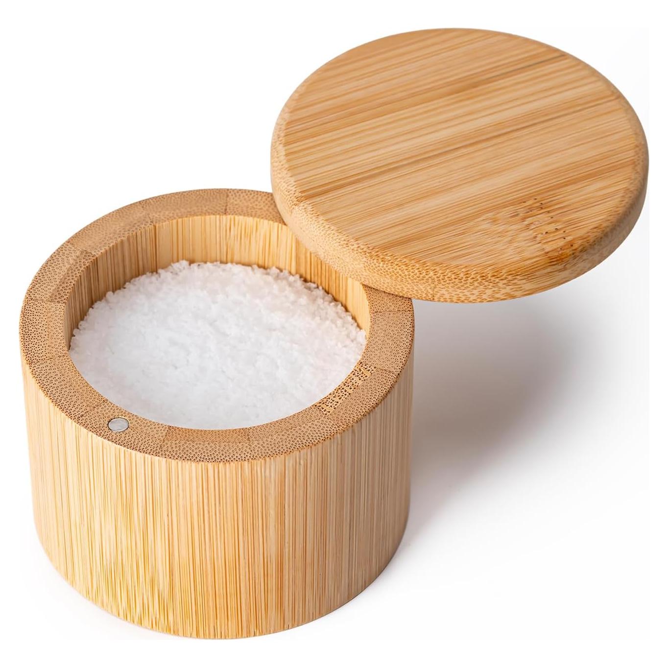 Cajón de Sal de Bambú Husfunov Redondo 170g con Tapa Magnética