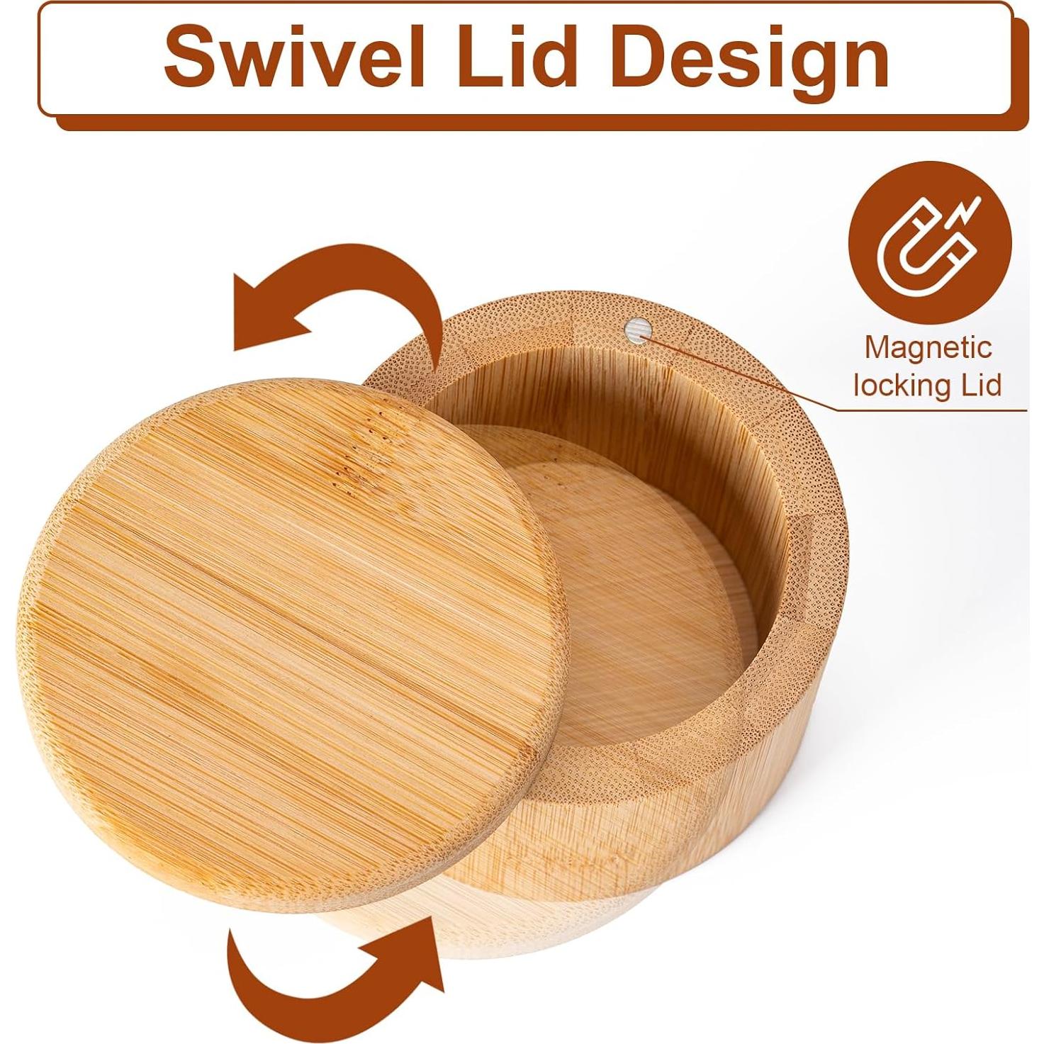 Cajón de Sal de Bambú Husfunov Redondo 170g con Tapa Magnética