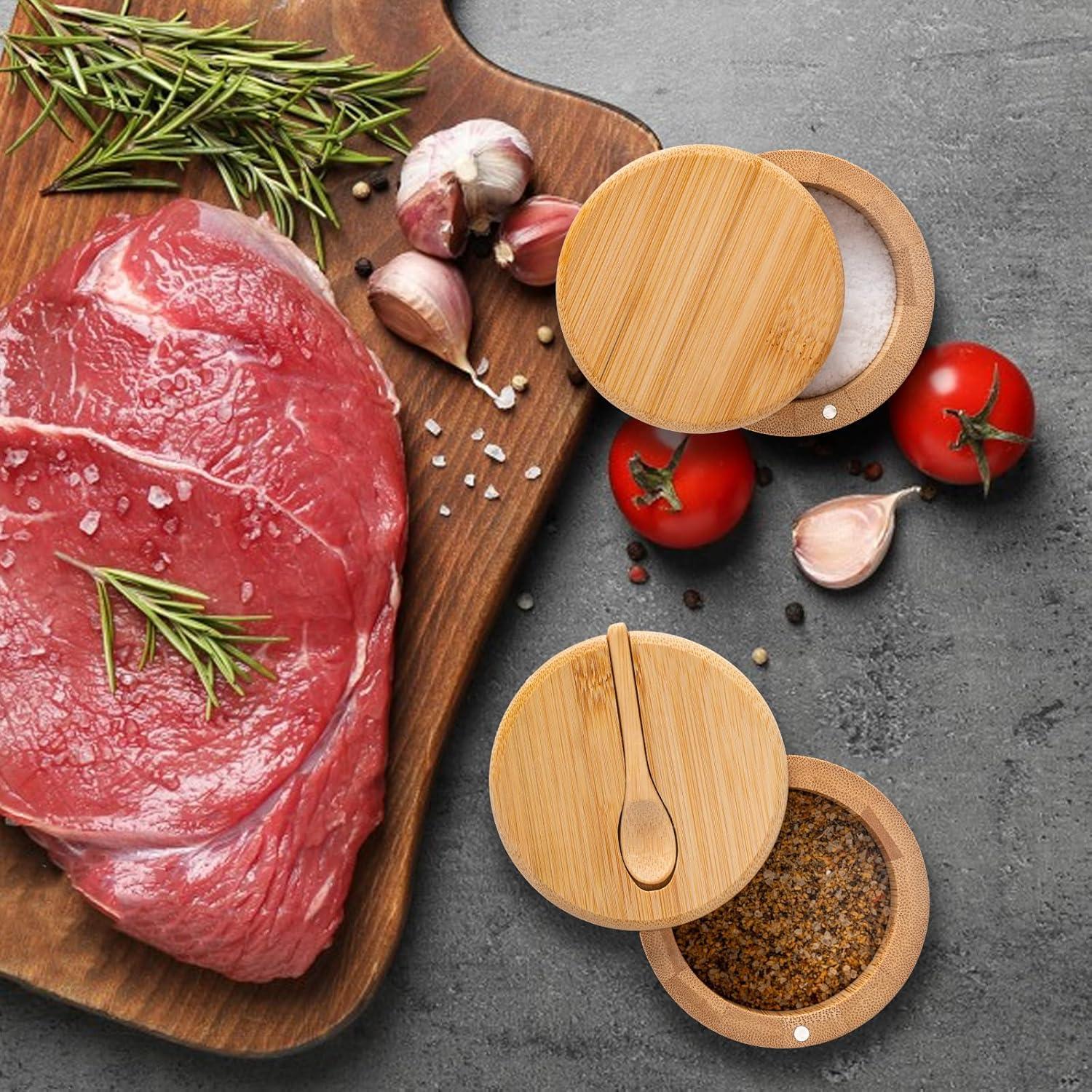 Cajón de Sal de Bambú Husfunov Redondo 170g con Tapa Magnética