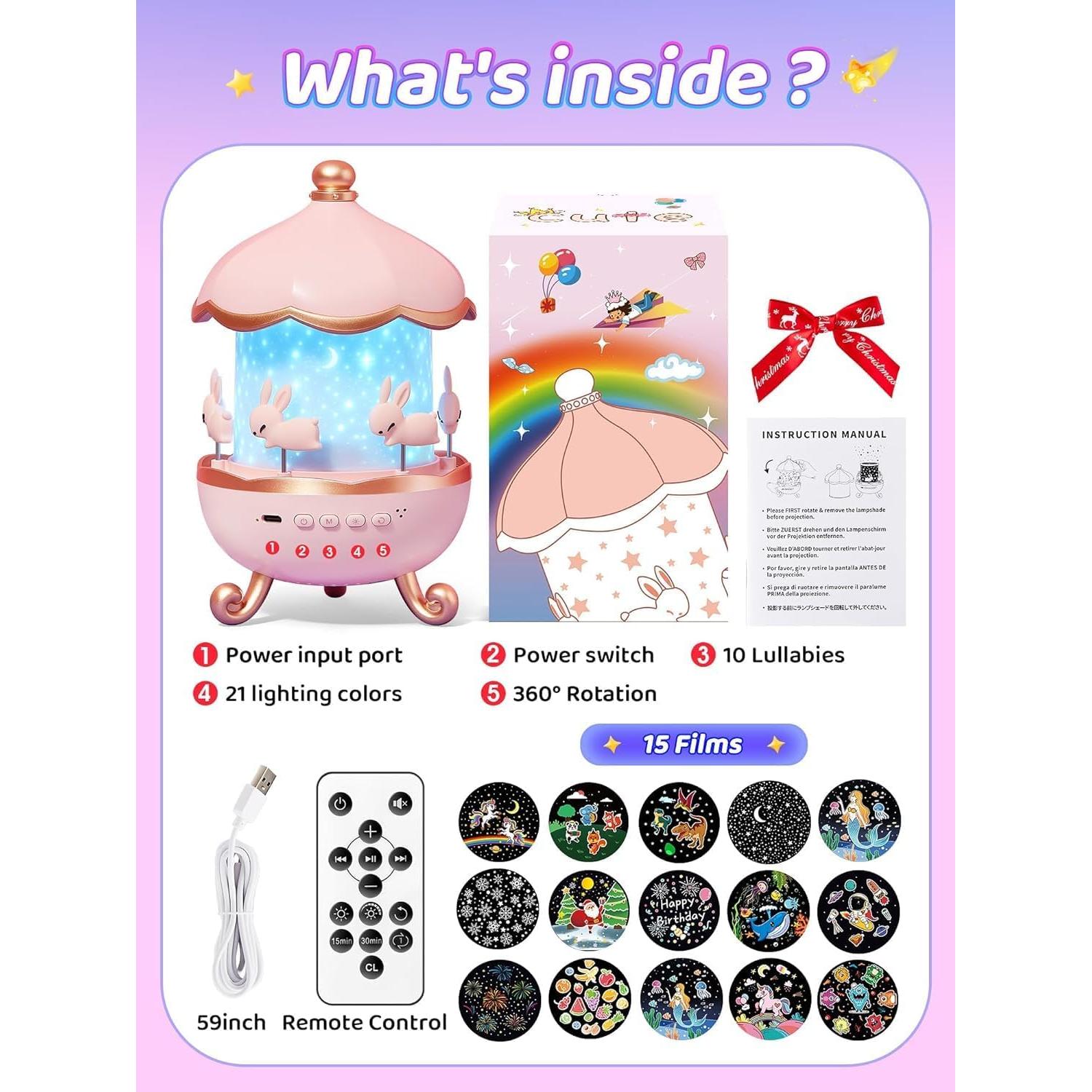 Proyector de Estrellas ONEFIRE Rosa con 15 Películas y Sonidos