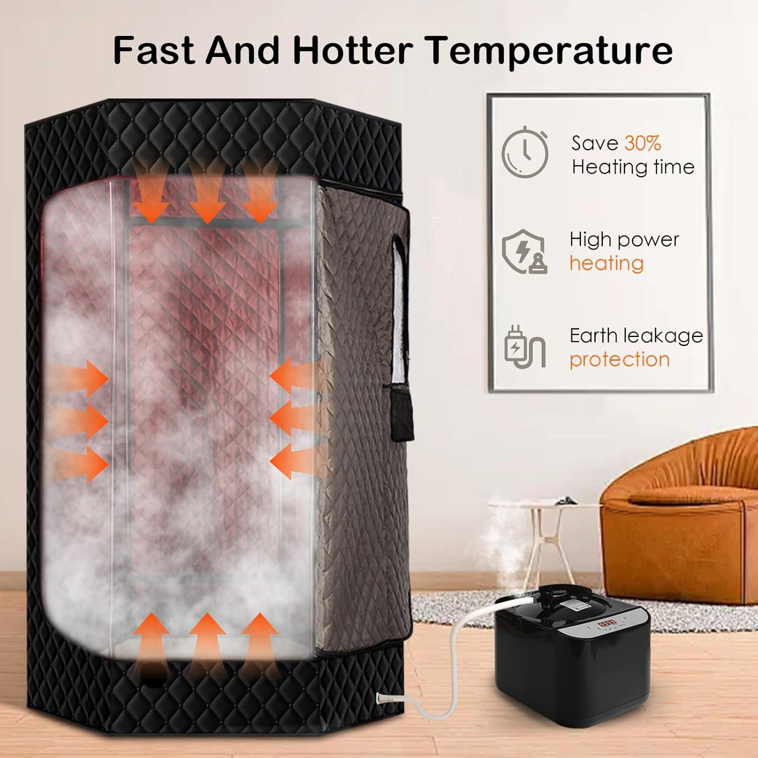 Red Light Sauna Box for Relaxation,Detoxification,Portable Steam Sauna for Home with 3L Steamer,9 Levels, 73”x 36”x36”，Larger Folding Chair, Gym-Black，