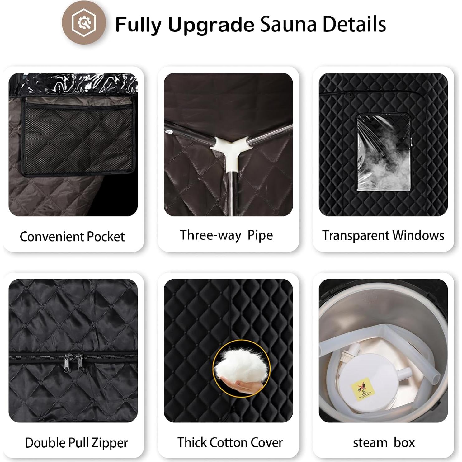 Red Light Sauna Box for Relaxation,Detoxification,Portable Steam Sauna for Home with 3L Steamer,9 Levels, 73”x 36”x36”，Larger Folding Chair, Gym-Black，