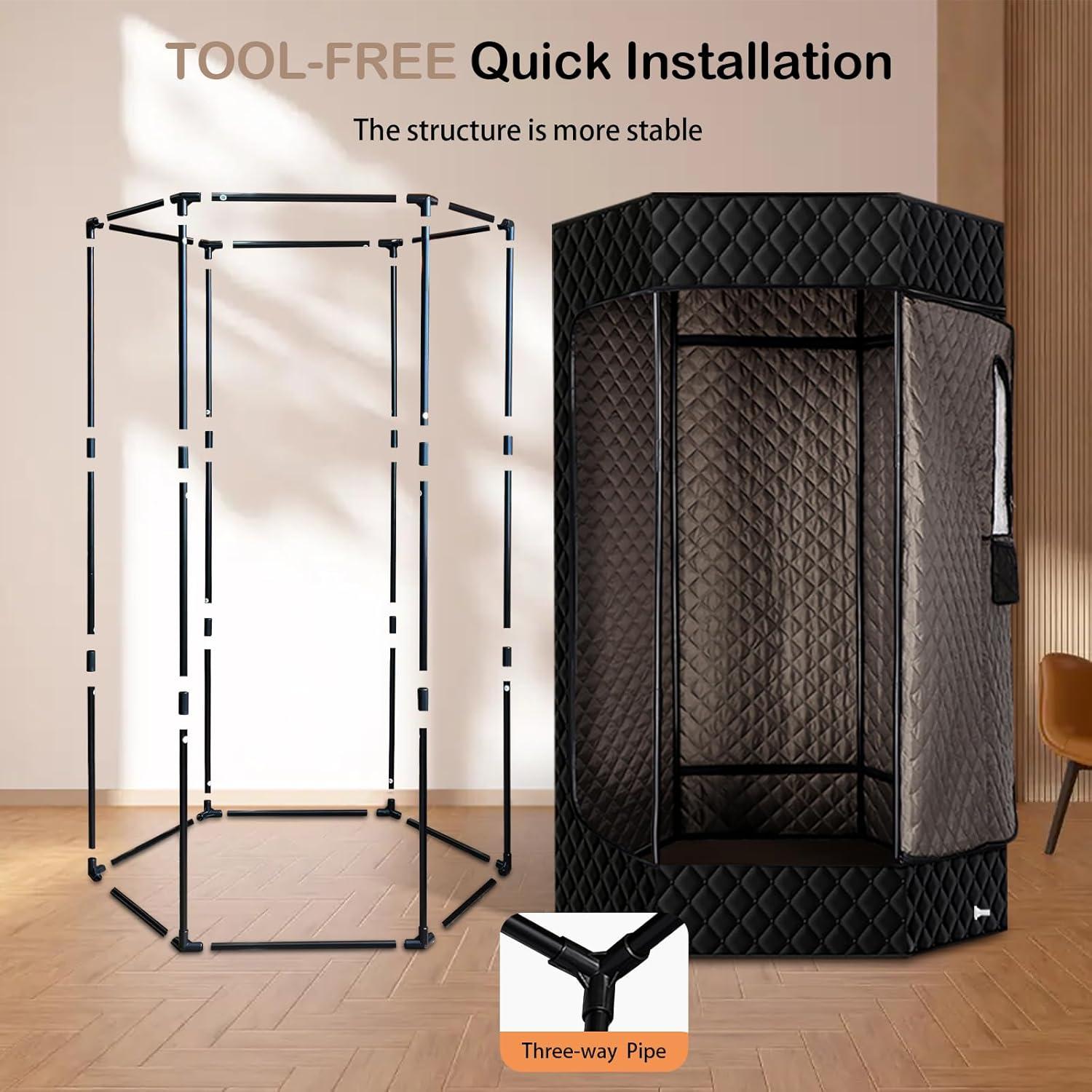 Red Light Sauna Box for Relaxation,Detoxification,Portable Steam Sauna for Home with 3L Steamer,9 Levels, 73”x 36”x36”，Larger Folding Chair, Gym-Black，