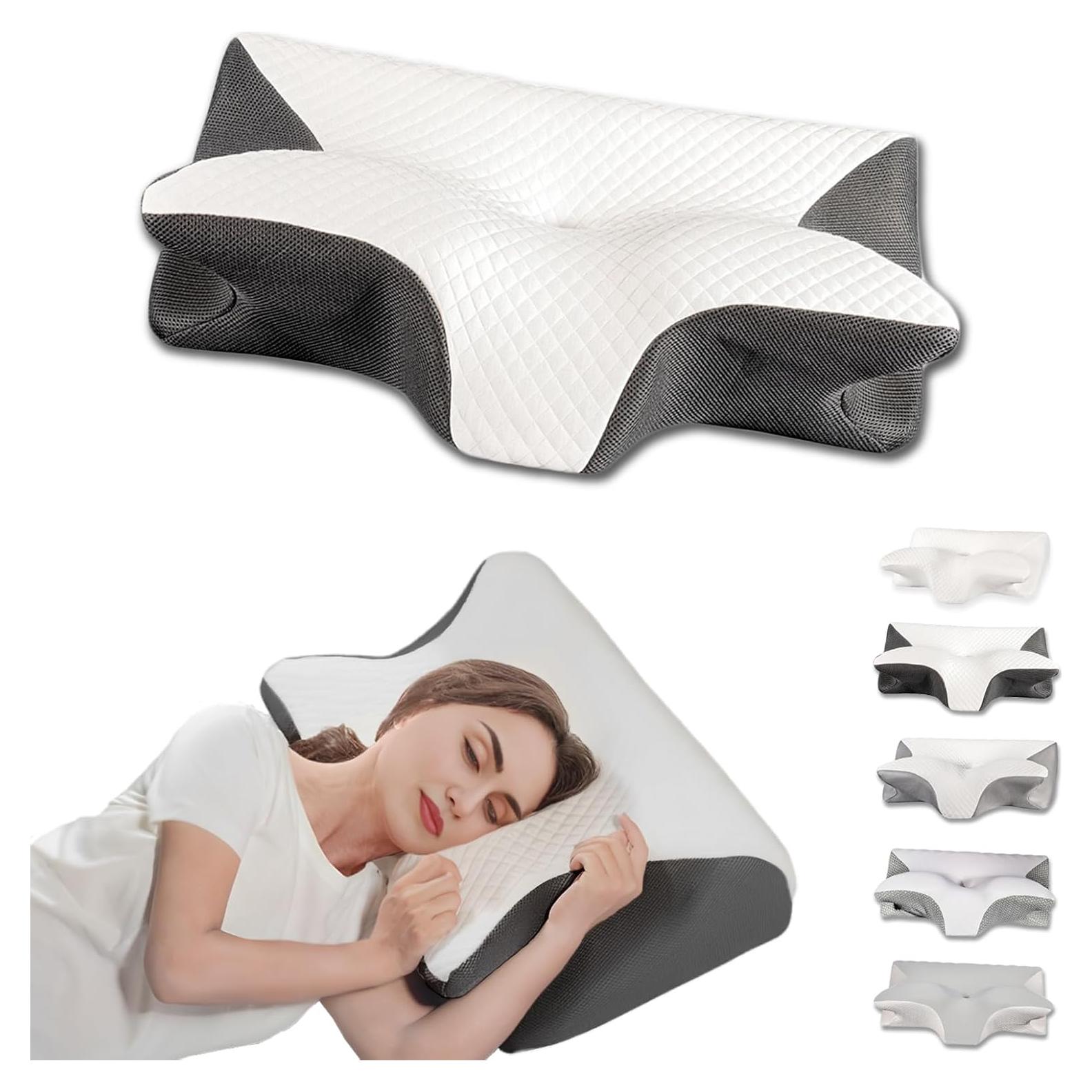 Cervical Pillow for Neck Pain Relief, Ergonomic Contour Orthopedic Pillow for Sleeping Shoulder Pain & Support, Cozy Memory Foam Neck Pillow with Pillowcase for Side Back Stomach Sleeper(Black)