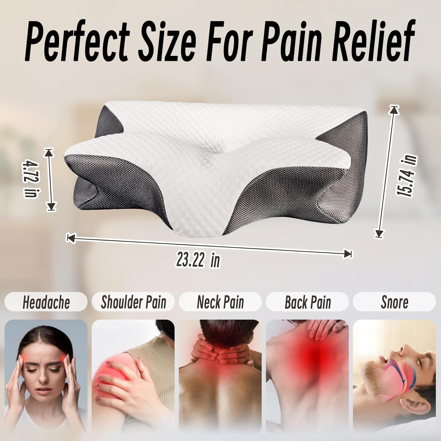 Cervical Pillow for Neck Pain Relief, Ergonomic Contour Orthopedic Pillow for Sleeping Shoulder Pain & Support, Cozy Memory Foam Neck Pillow with Pillowcase for Side Back Stomach Sleeper(Black)