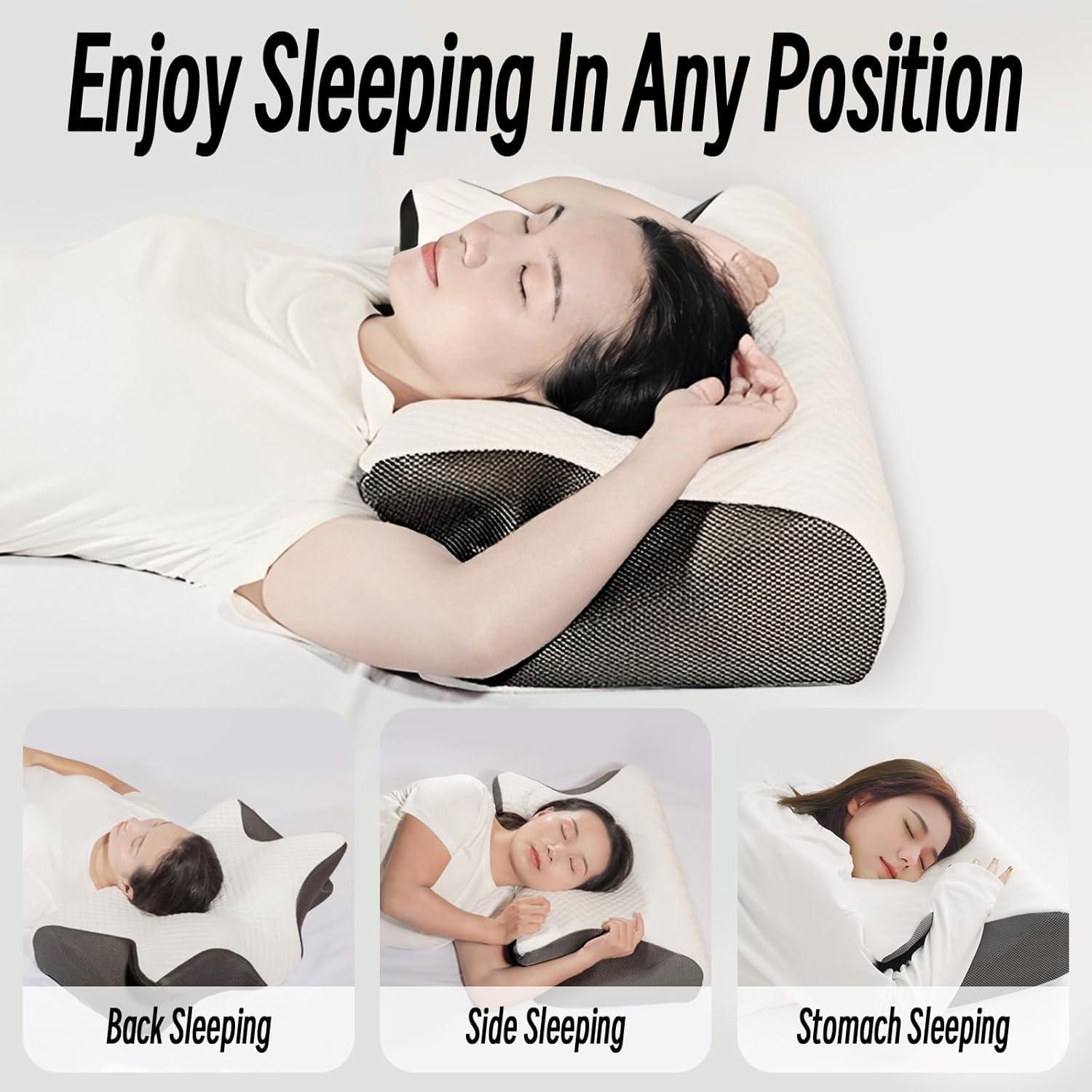 Cervical Pillow for Neck Pain Relief, Ergonomic Contour Orthopedic Pillow for Sleeping Shoulder Pain & Support, Cozy Memory Foam Neck Pillow with Pillowcase for Side Back Stomach Sleeper(Black)