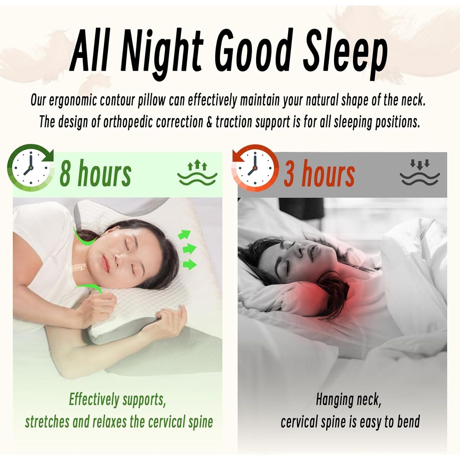 Cervical Pillow for Neck Pain Relief, Ergonomic Contour Orthopedic Pillow for Sleeping Shoulder Pain & Support, Cozy Memory Foam Neck Pillow with Pillowcase for Side Back Stomach Sleeper(Black)