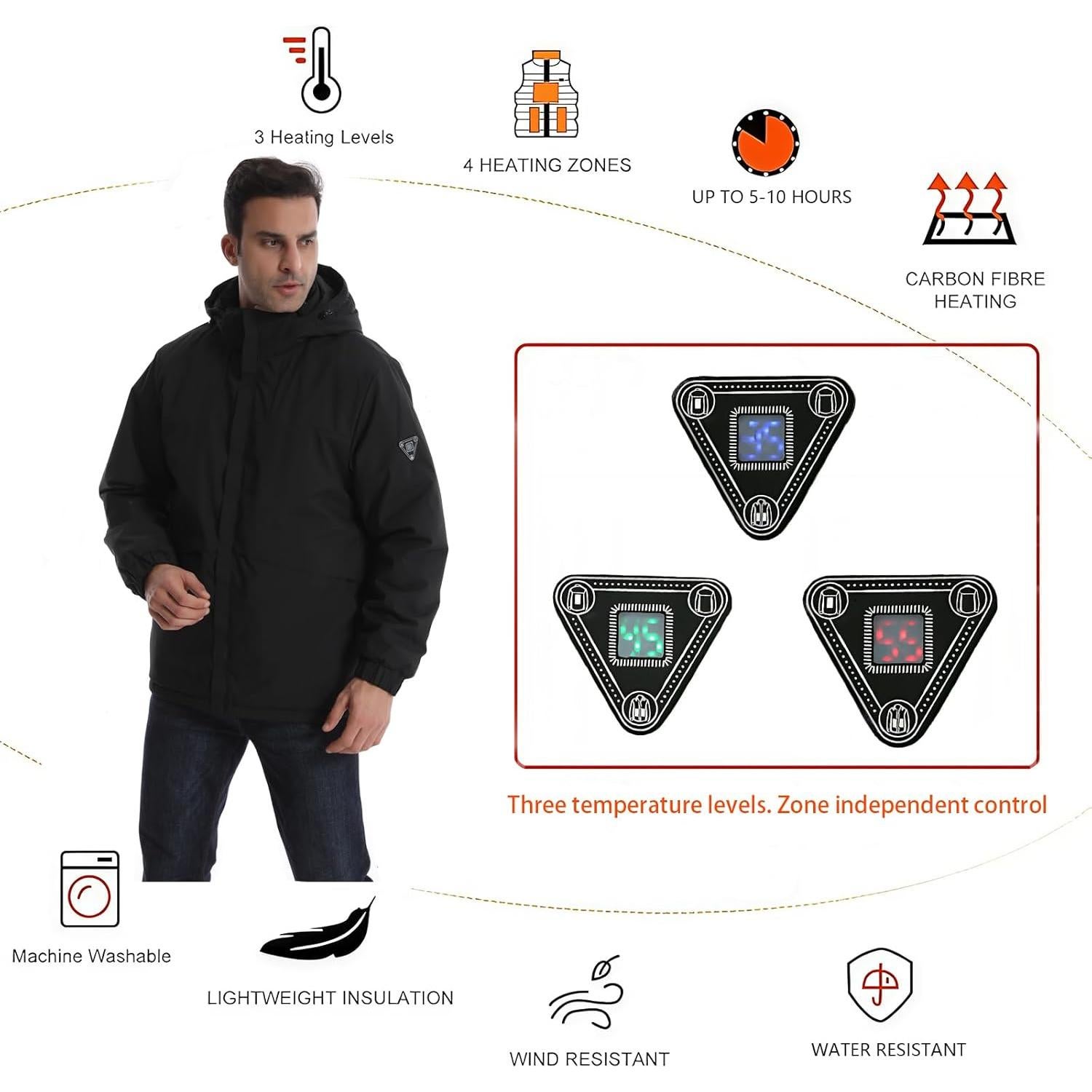 Chaqueta Calentada Hombre Goodiss GD-P32+ 4 Zonas Calor Negro