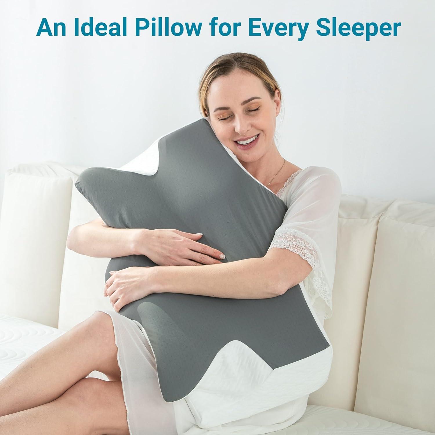 Elviros Cervical Neck Pillow for Sleeping, Memory Foam Pillow for Neck Pain Relief, Side Sleeper Cooling Pillows for Adults, Neck Support with Removable Pillowcase for Back & Stomach Sleepers