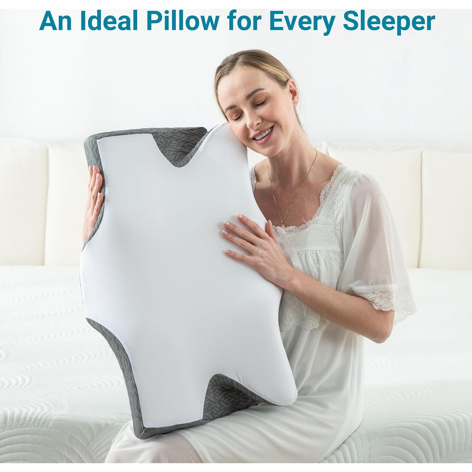 Elviros Cervical Neck Pillow for Sleeping, Memory Foam Pillow for Neck Pain Relief, Side Sleeper Cooling Pillows for Adults, Neck Support with Removable Pillowcase for Back & Stomach Sleepers