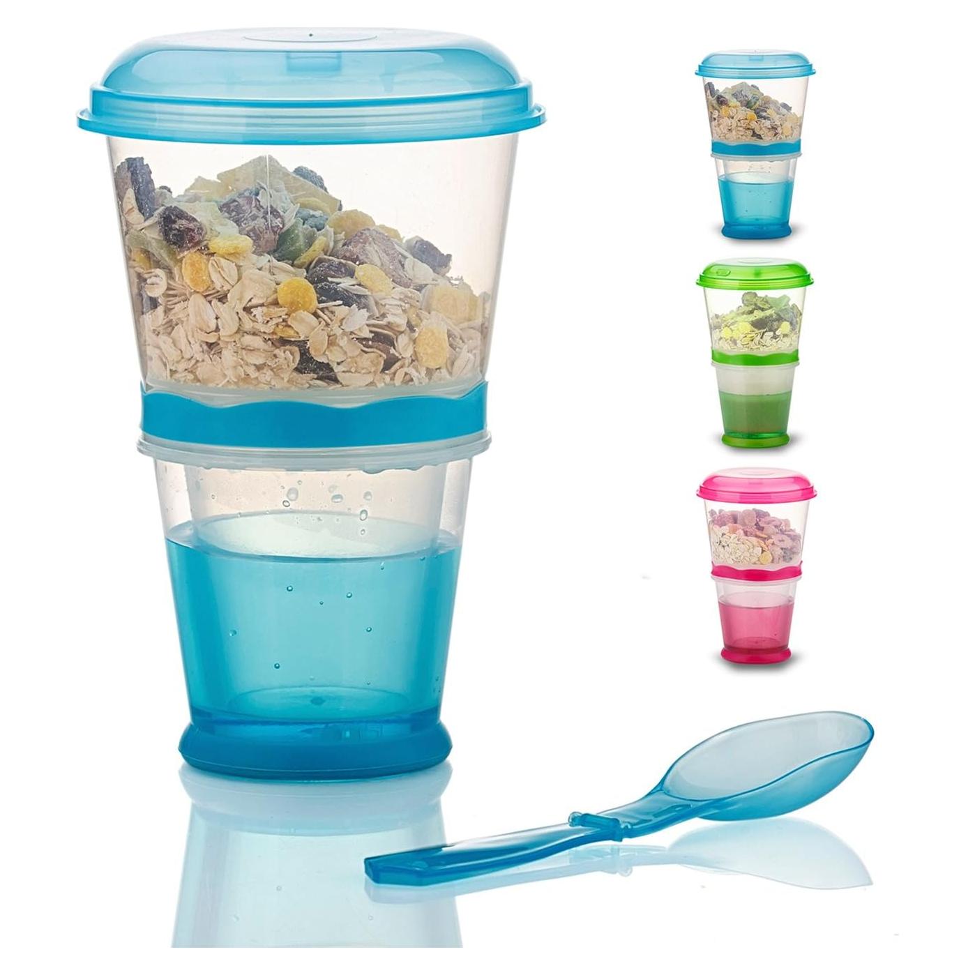 Contenedor de Cereal y Leche Pogah 355 mL Azul Hermético