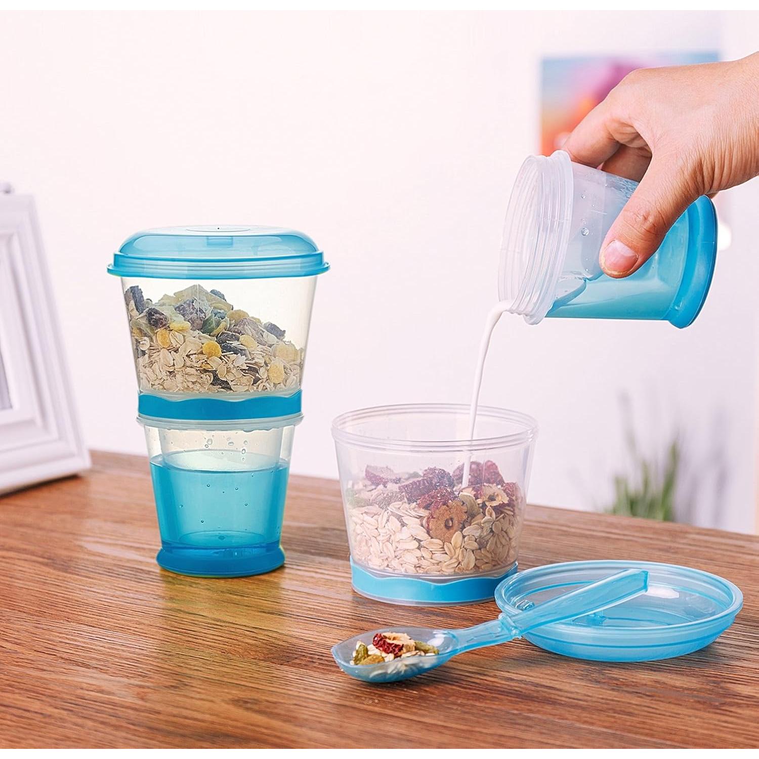 Contenedor de Cereal y Leche Pogah 355 mL Azul Hermético