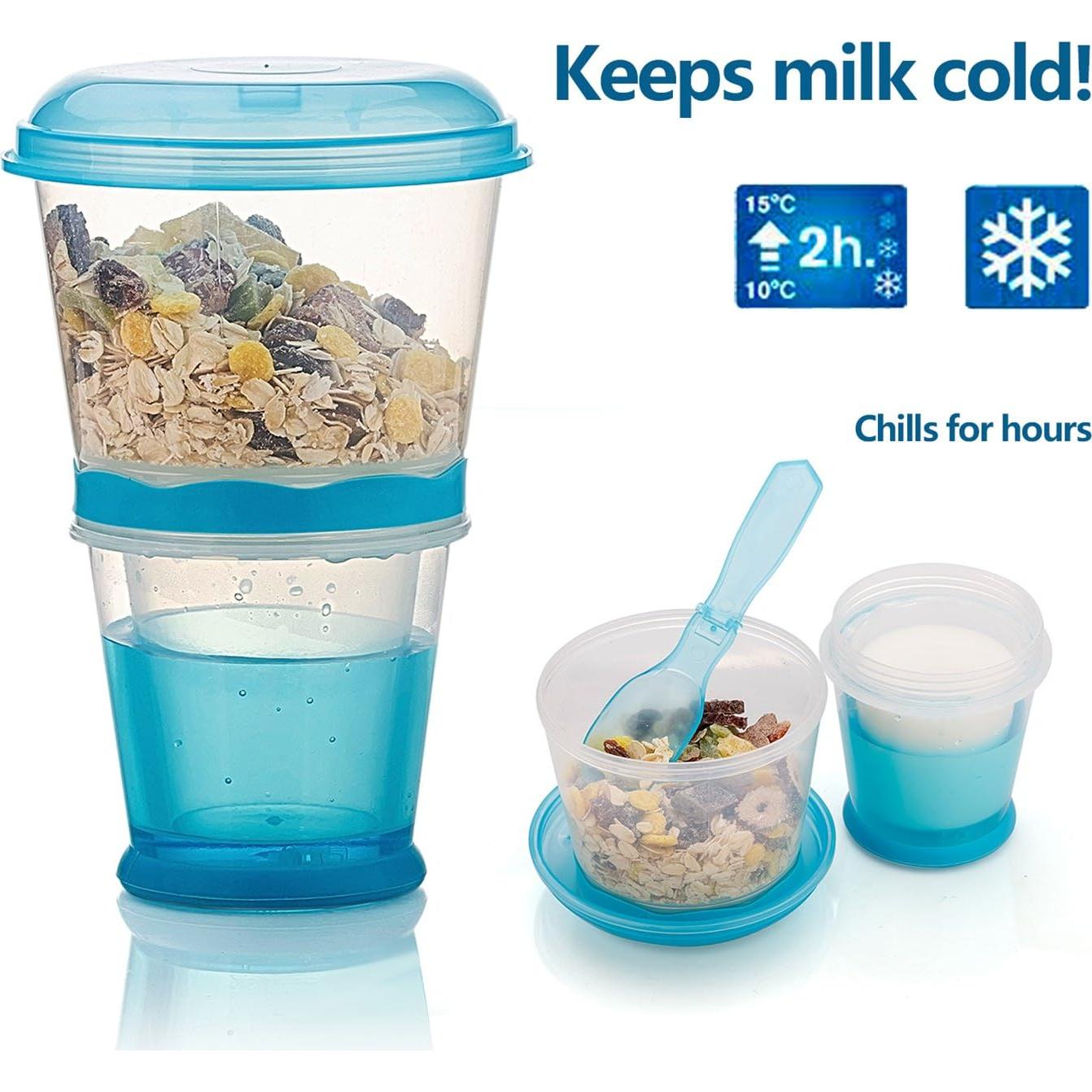 Contenedor de Cereal y Leche Pogah 355 mL Azul Hermético