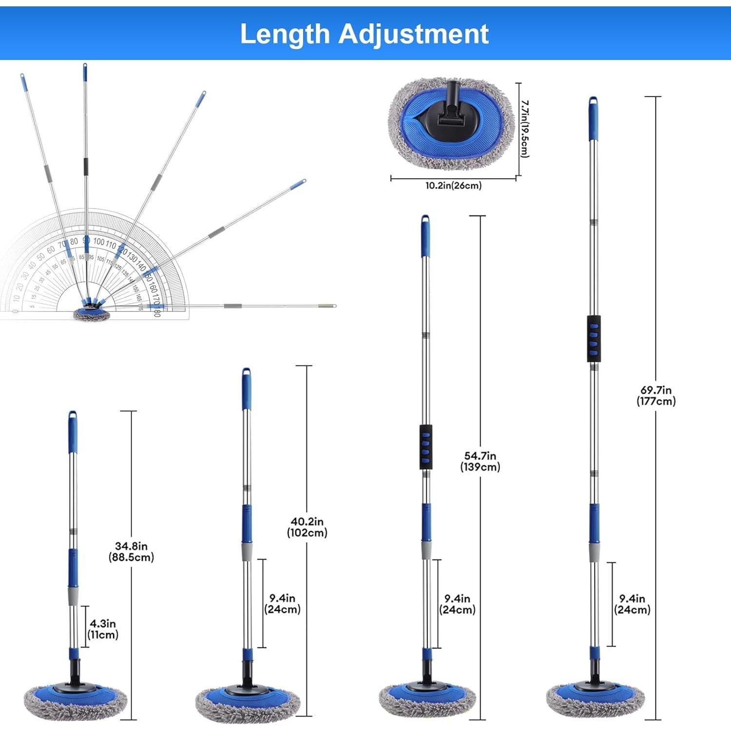 Wall Cleaner, Max 66'' Wall Mop with Long Handle, Ceiling Dust Mop with 15° Labor-Saving Elbow Extension Pole, Baseboard Duster Washer Scrubber, High Reach Window Cleaning Brush, Roof Cleaning Tool-GY