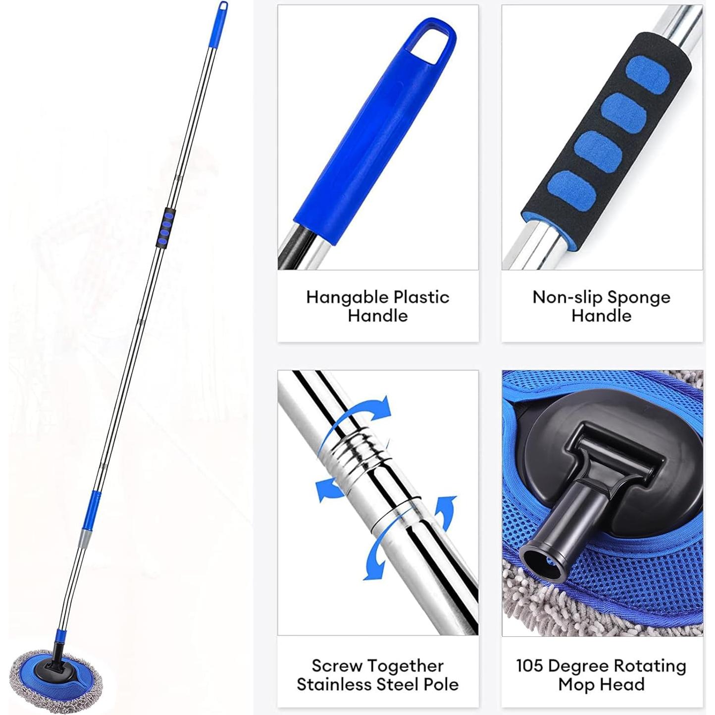 Wall Cleaner, Max 66'' Wall Mop with Long Handle, Ceiling Dust Mop with 15° Labor-Saving Elbow Extension Pole, Baseboard Duster Washer Scrubber, High Reach Window Cleaning Brush, Roof Cleaning Tool-GY