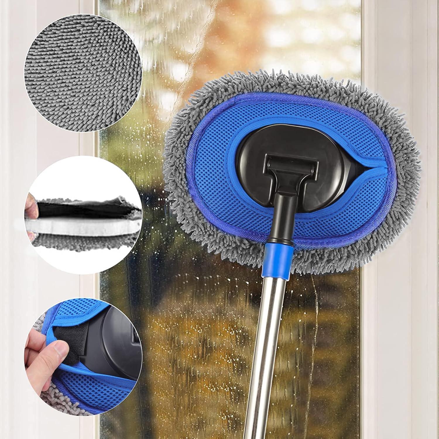 Wall Cleaner, Max 66'' Wall Mop with Long Handle, Ceiling Dust Mop with 15° Labor-Saving Elbow Extension Pole, Baseboard Duster Washer Scrubber, High Reach Window Cleaning Brush, Roof Cleaning Tool-GY