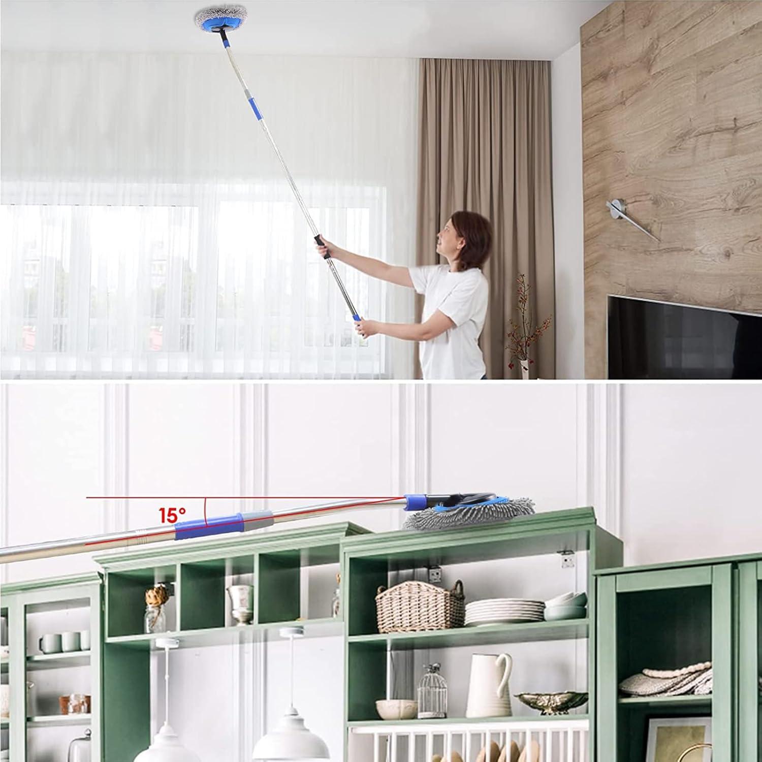 Wall Cleaner, Max 66'' Wall Mop with Long Handle, Ceiling Dust Mop with 15° Labor-Saving Elbow Extension Pole, Baseboard Duster Washer Scrubber, High Reach Window Cleaning Brush, Roof Cleaning Tool-GY
