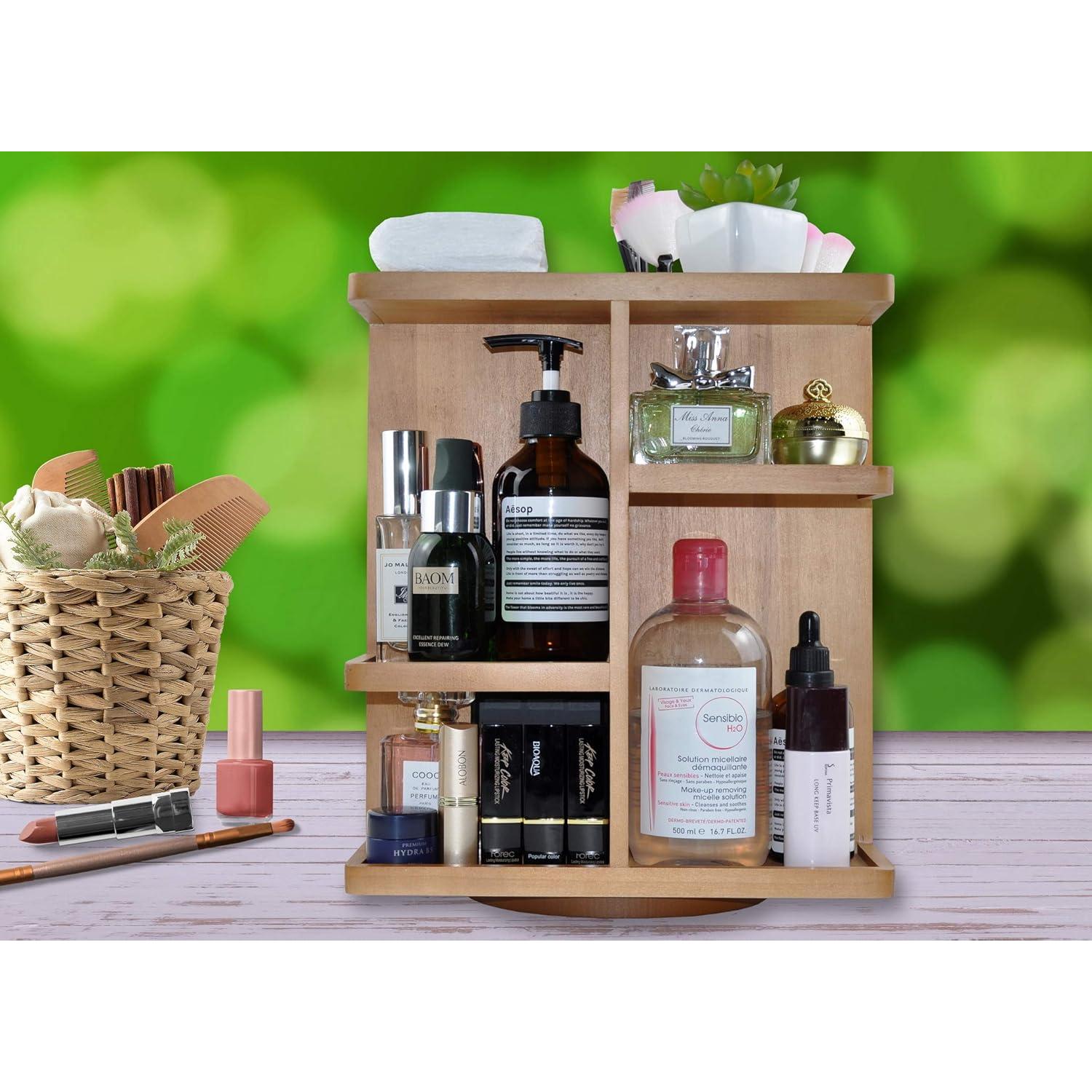 Organizador Cosmético Giratorio Spiretro 360° Madera Acacia