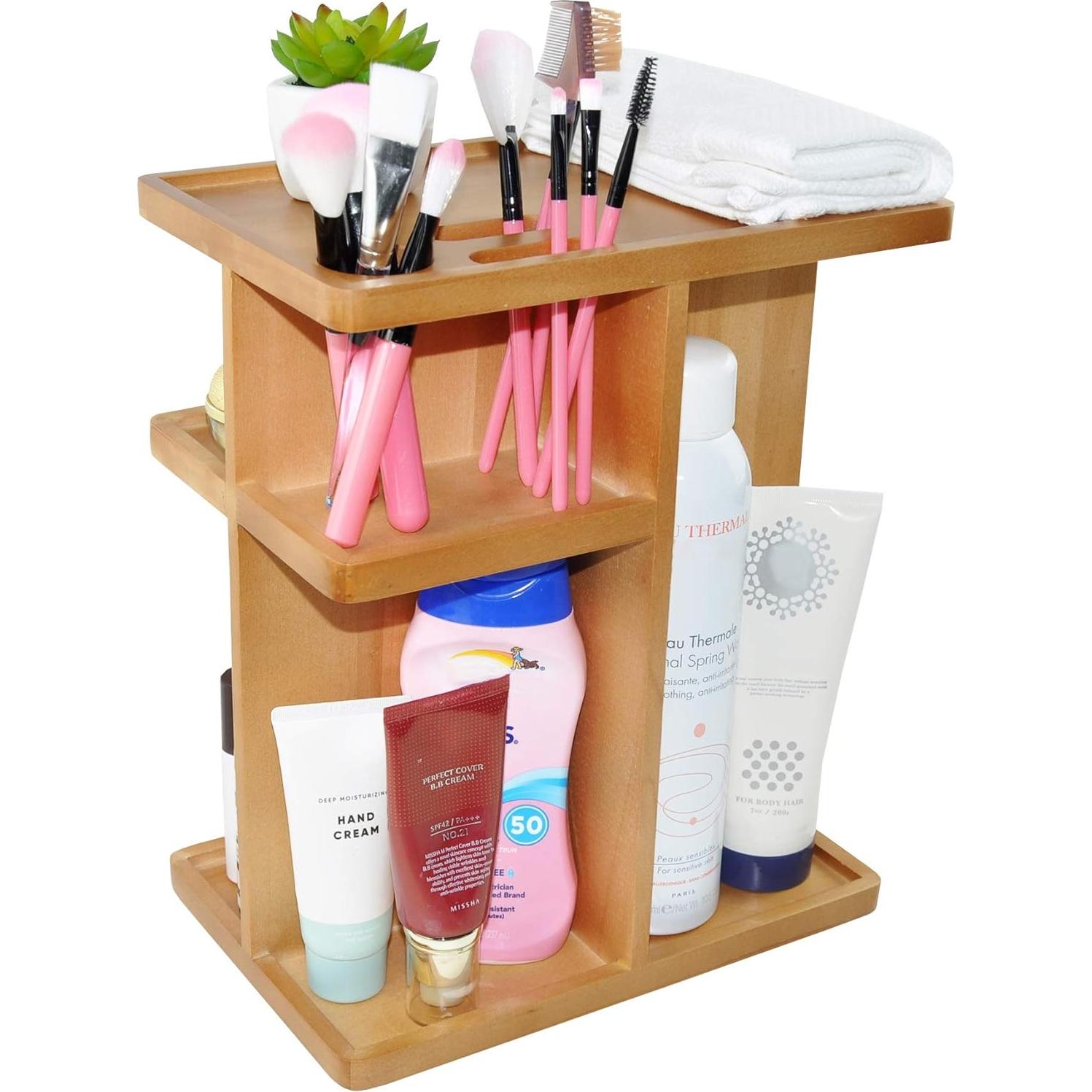 Organizador Cosmético Giratorio Spiretro 360° Madera Acacia