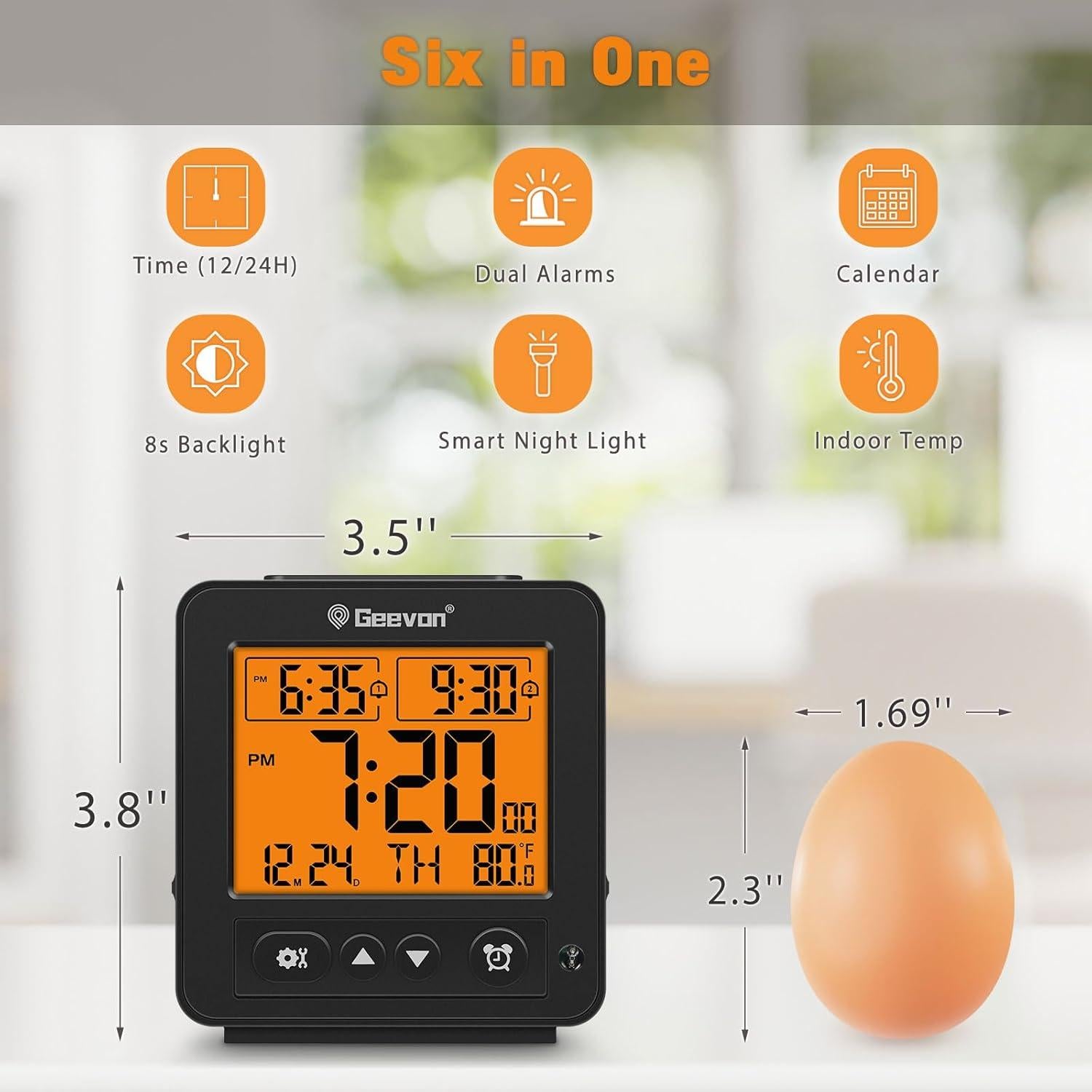 Reloj Despertador Digital Geevon con Luz Nocturna y Doble Alarma