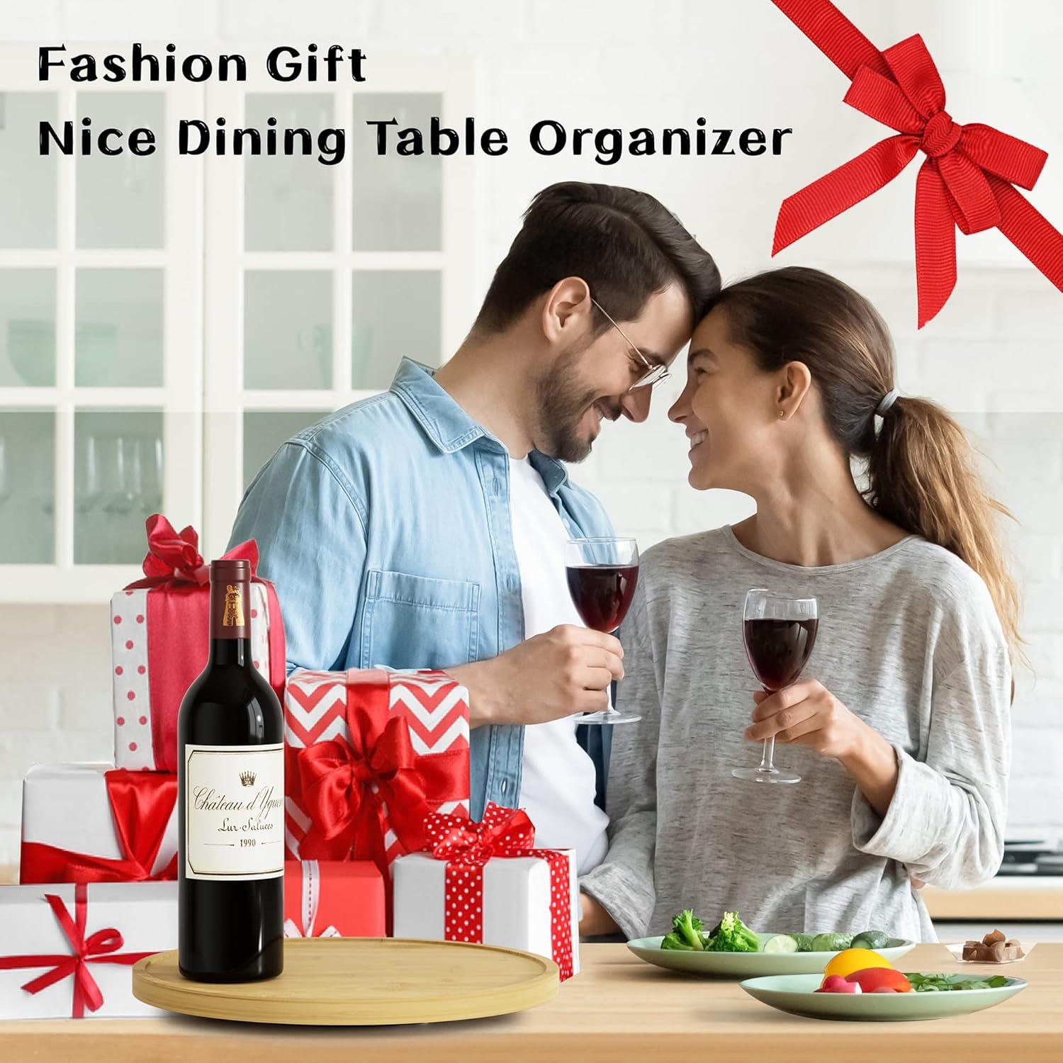 Lazy Susan Organizer Homerays 9 Inch Non-Skid Bamboo Lazy Susan for Kitchen Rotating Spice Rack for Kitchen Cabinet, Wood Turntable for Kitchen Countertop Organizer