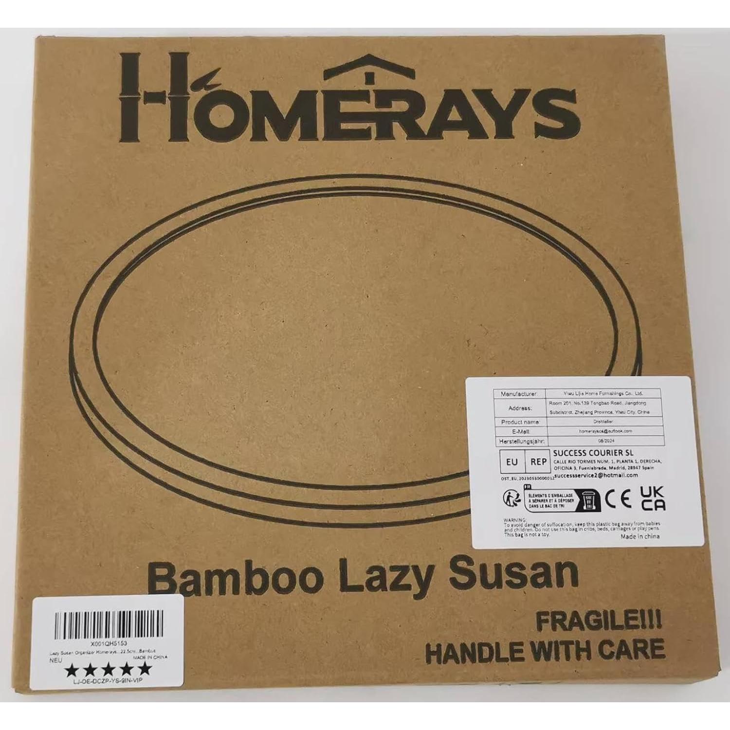 Lazy Susan Organizer Homerays 9 Inch Non-Skid Bamboo Lazy Susan for Kitchen Rotating Spice Rack for Kitchen Cabinet, Wood Turntable for Kitchen Countertop Organizer