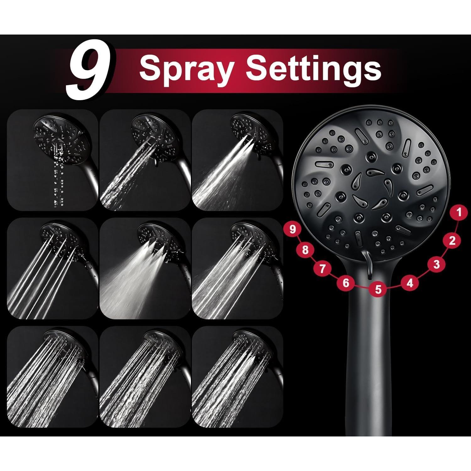 Cabezal de Ducha GRICH 2 en 1 Alta Presión 9 Modos Negro