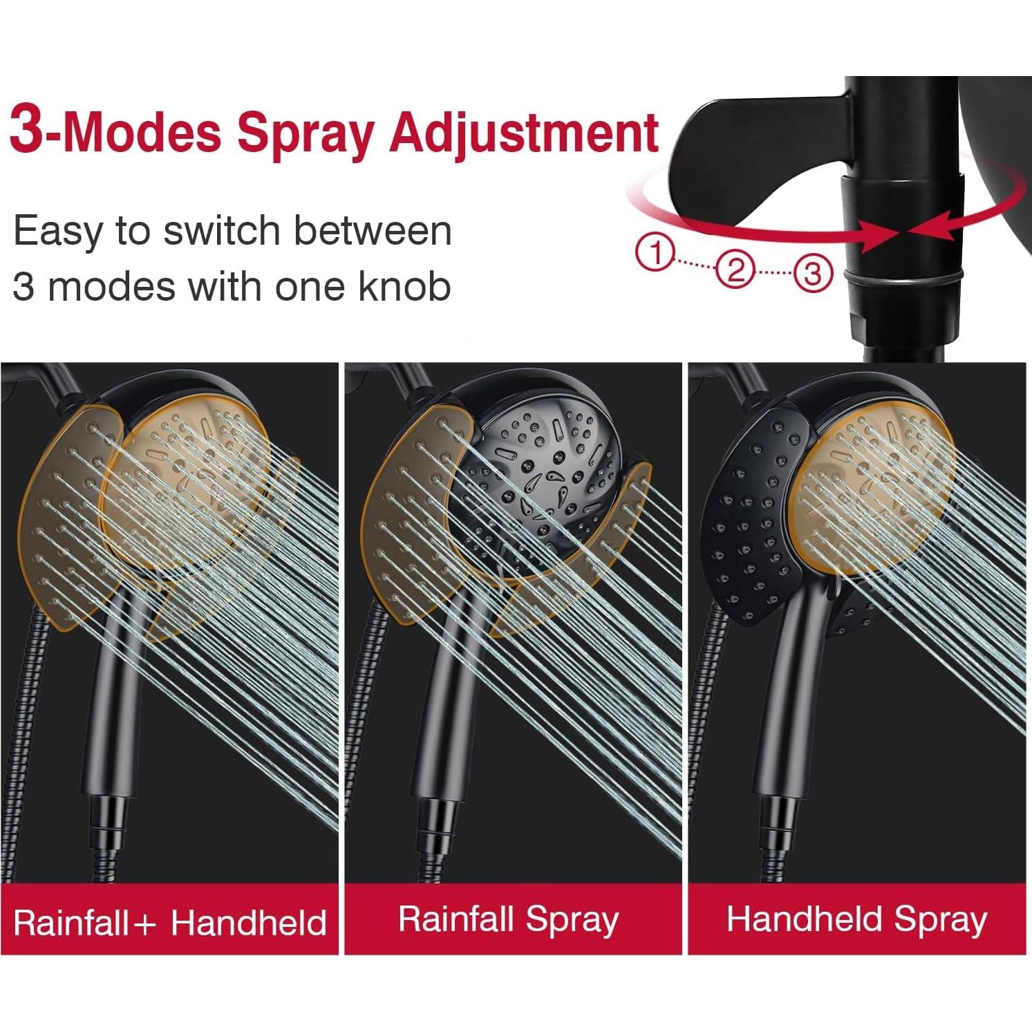 Cabezal de Ducha GRICH 2 en 1 Alta Presión 9 Modos Negro