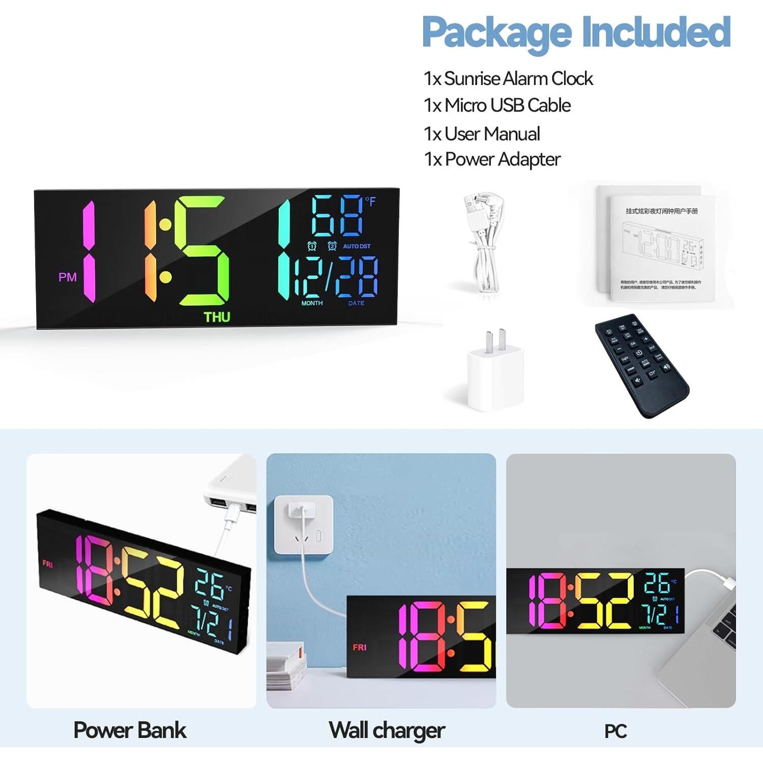 Reloj de Pared Digital YISILE 33 cm con Control Remoto