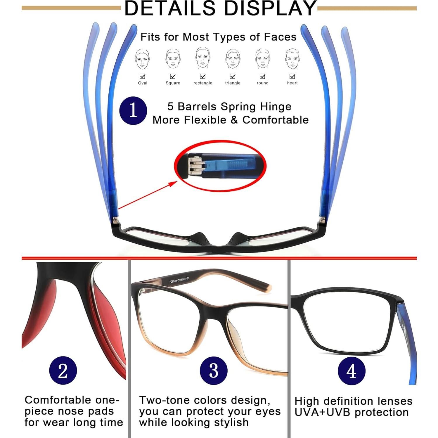 Gafas de lectura Qingshun 4 Pack +2.0 filtro luz azul