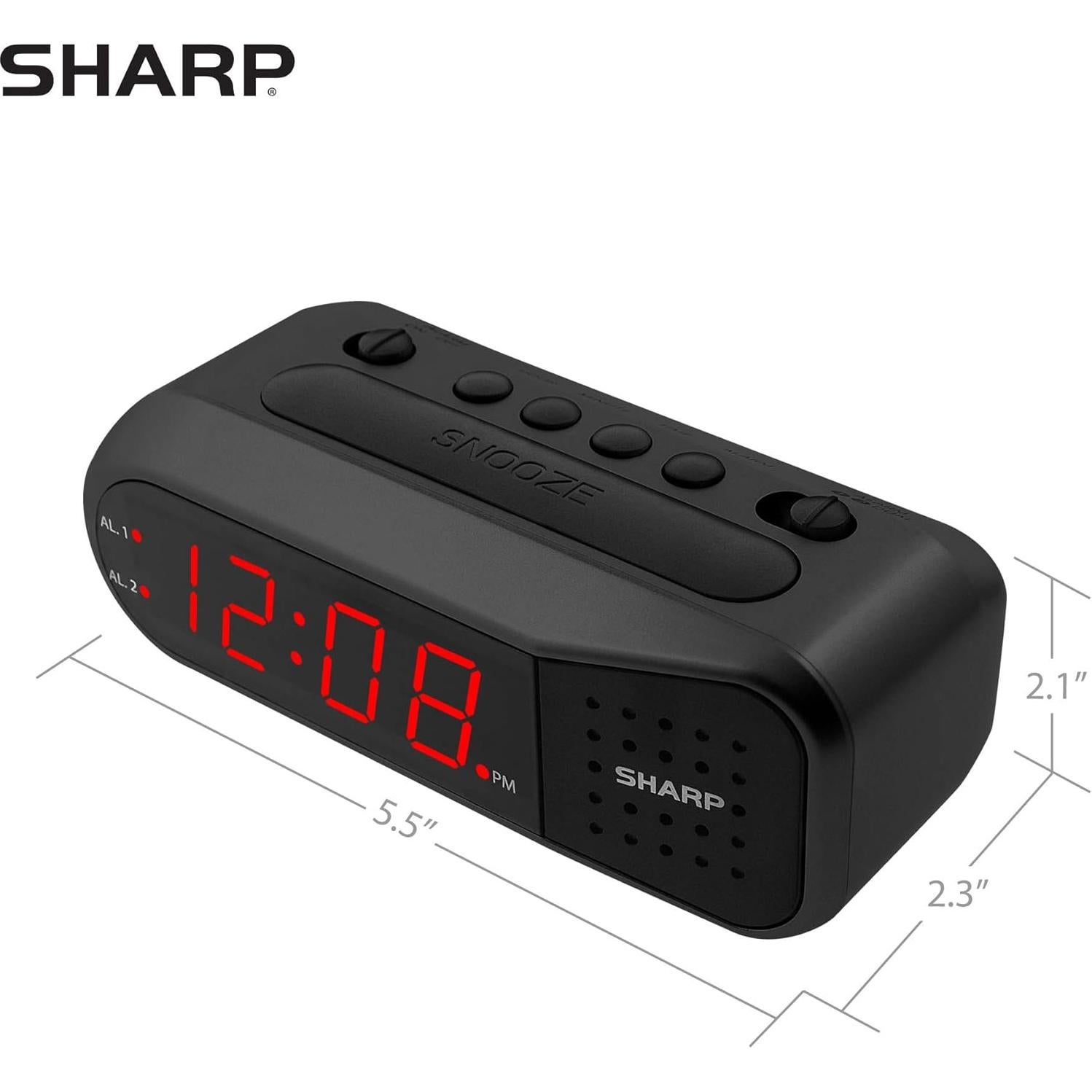 Reloj Despertador Digital Sharp - Negro LED Rojo - Alarma Doble