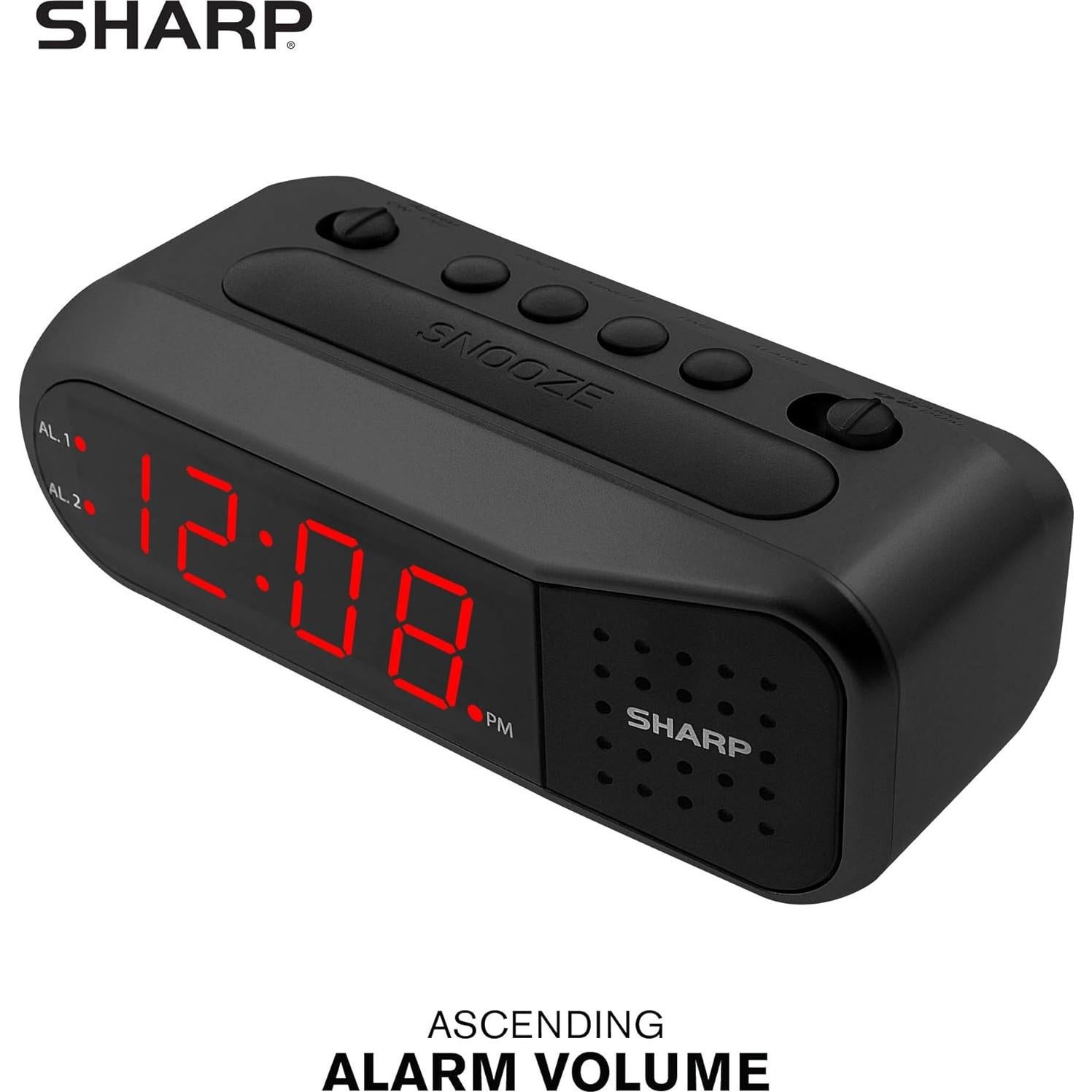 Reloj Despertador Digital Sharp - Negro LED Rojo - Alarma Doble