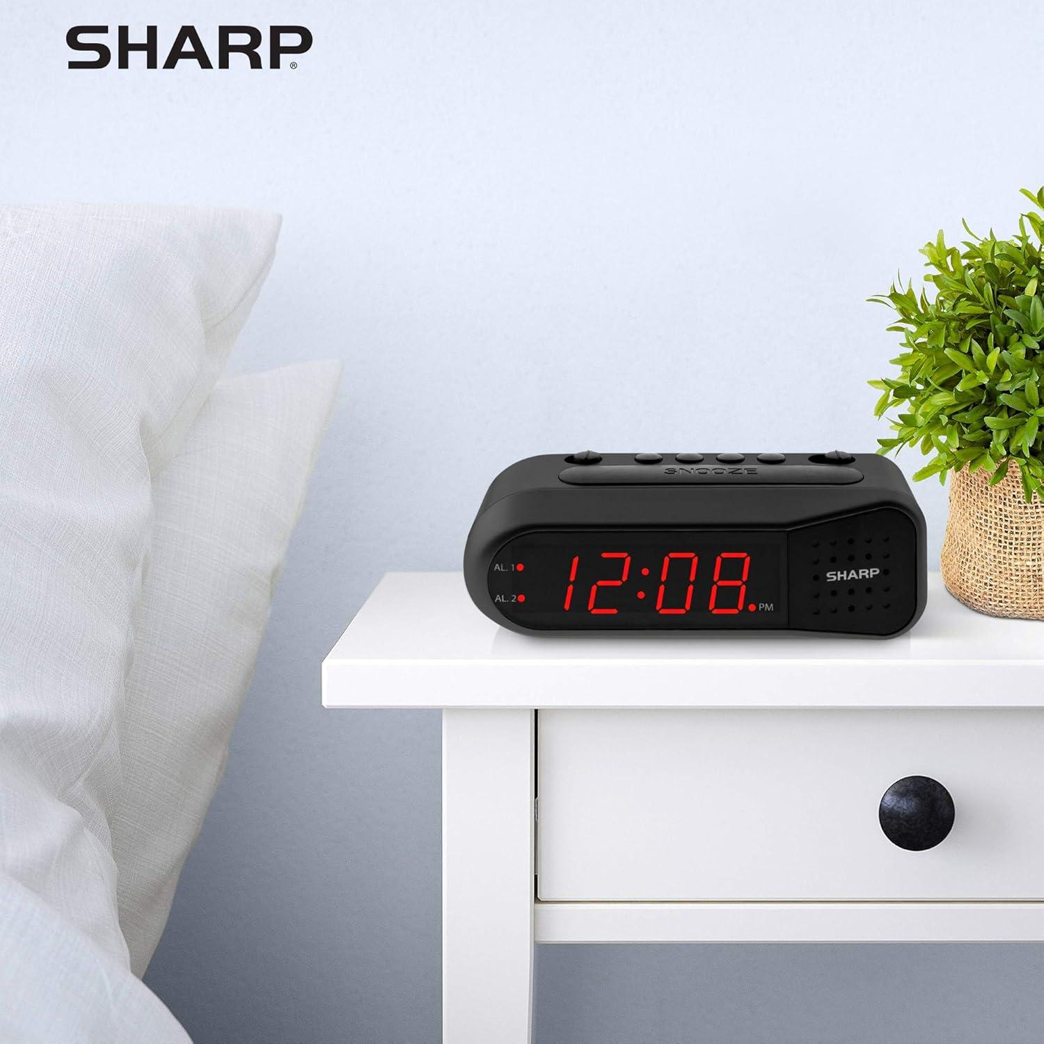 Reloj Despertador Digital Sharp - Negro LED Rojo - Alarma Doble