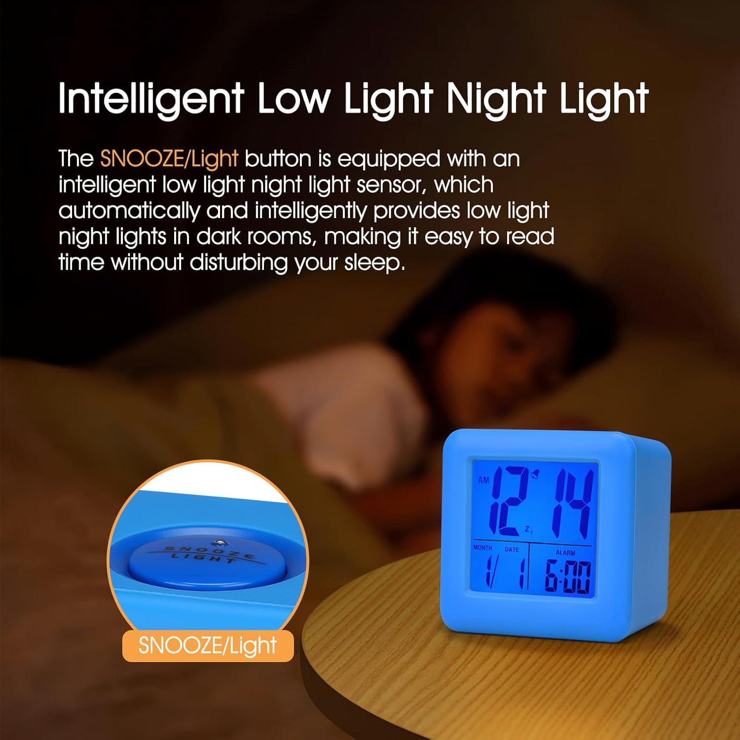 Reloj Despertador Digital MOOFAN Azul con Luz Nocturna