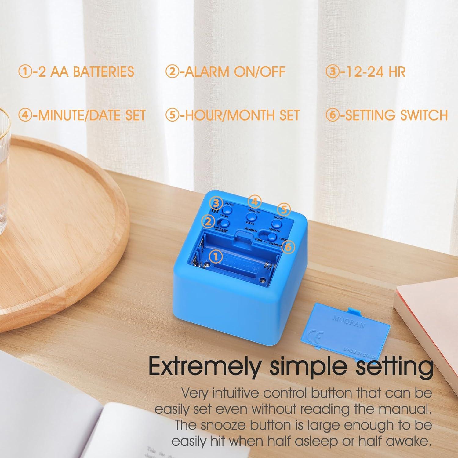 Reloj Despertador Digital MOOFAN Azul con Luz Nocturna