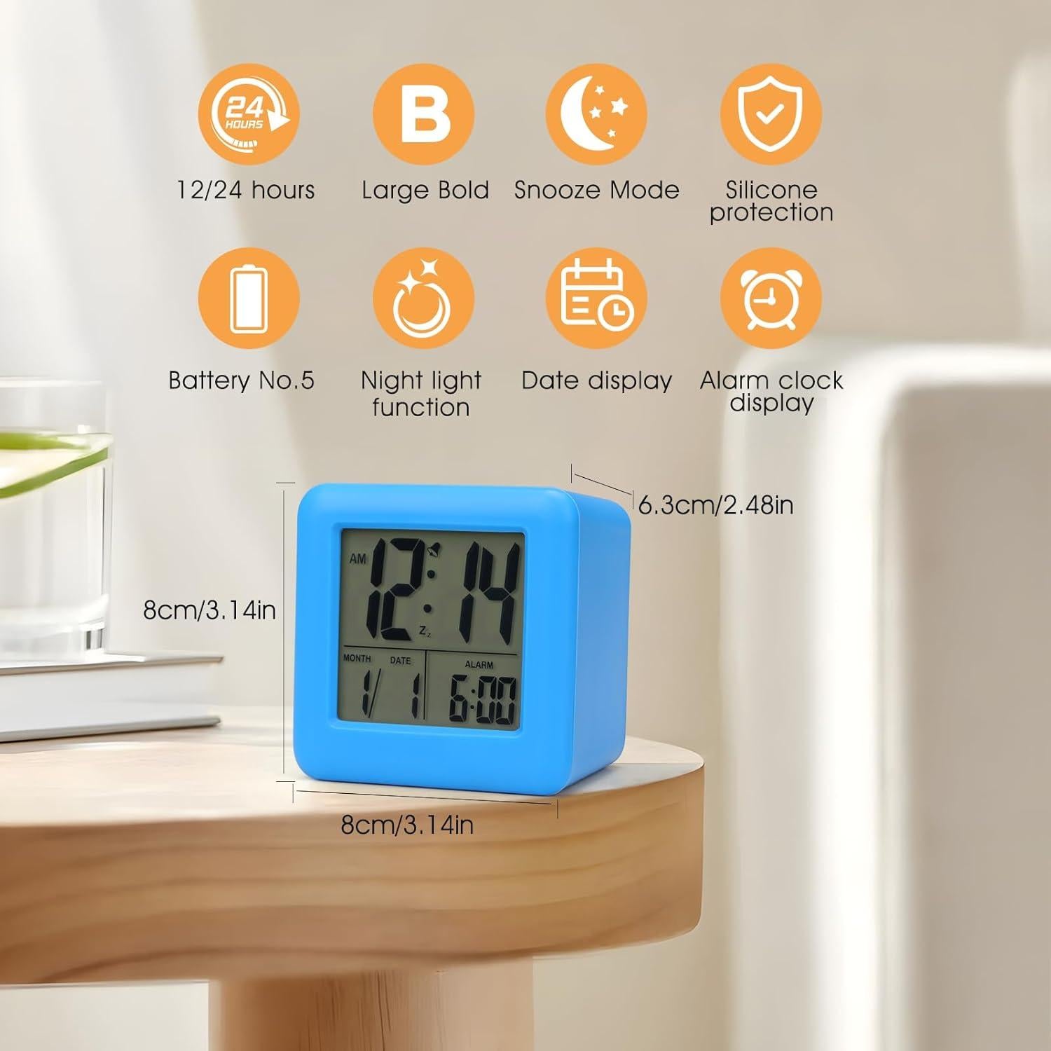 Reloj Despertador Digital MOOFAN Azul con Luz Nocturna