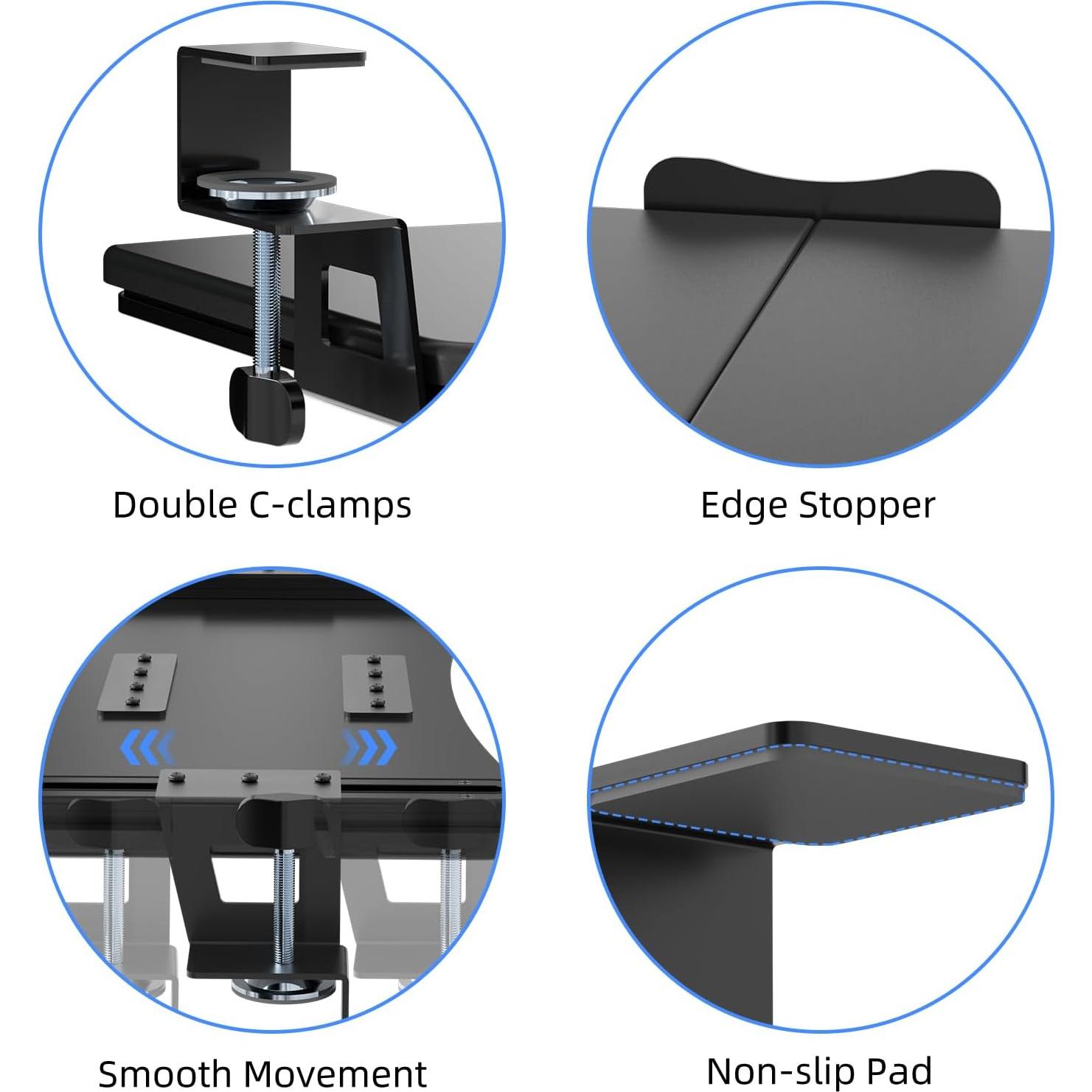 Bandeja para Teclado Suptek 50.8 cm Negra con Montaje en C