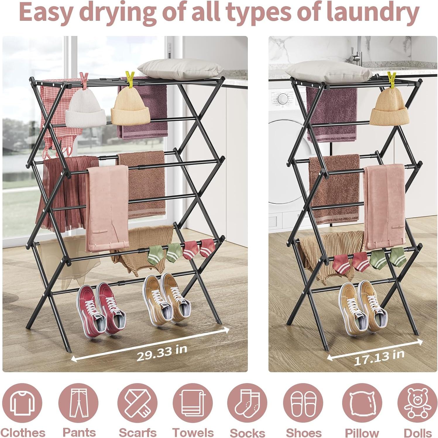 Estante para Secar Ropa APEXCHASER Expandible 3 Niveles Metal Negro