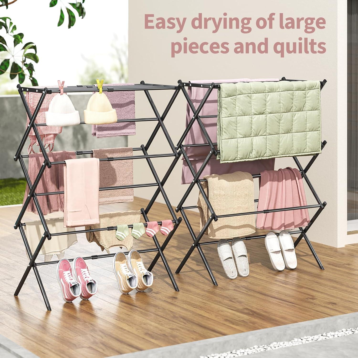 Estante para Secar Ropa APEXCHASER Expandible 3 Niveles Metal Negro