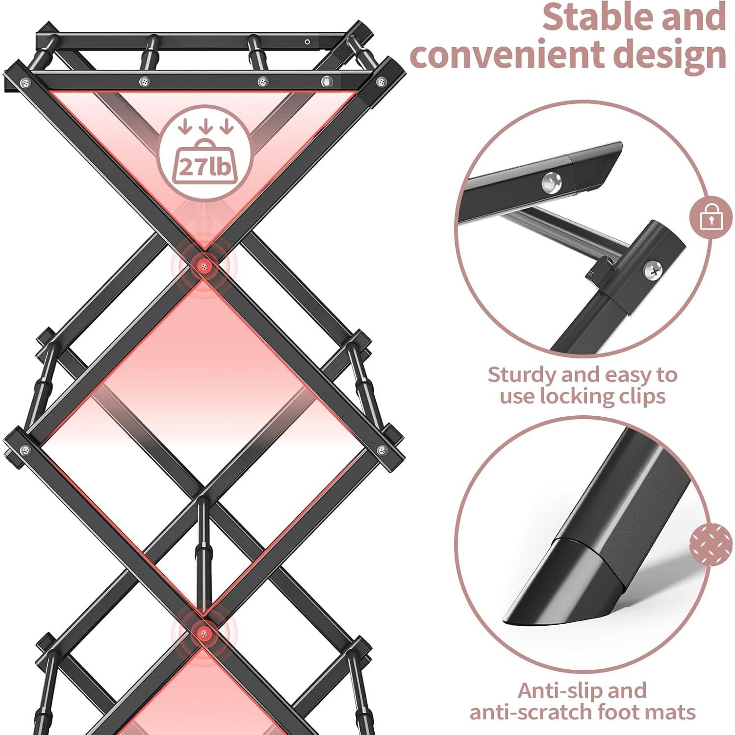 Estante para Secar Ropa APEXCHASER Expandible 3 Niveles Metal Negro